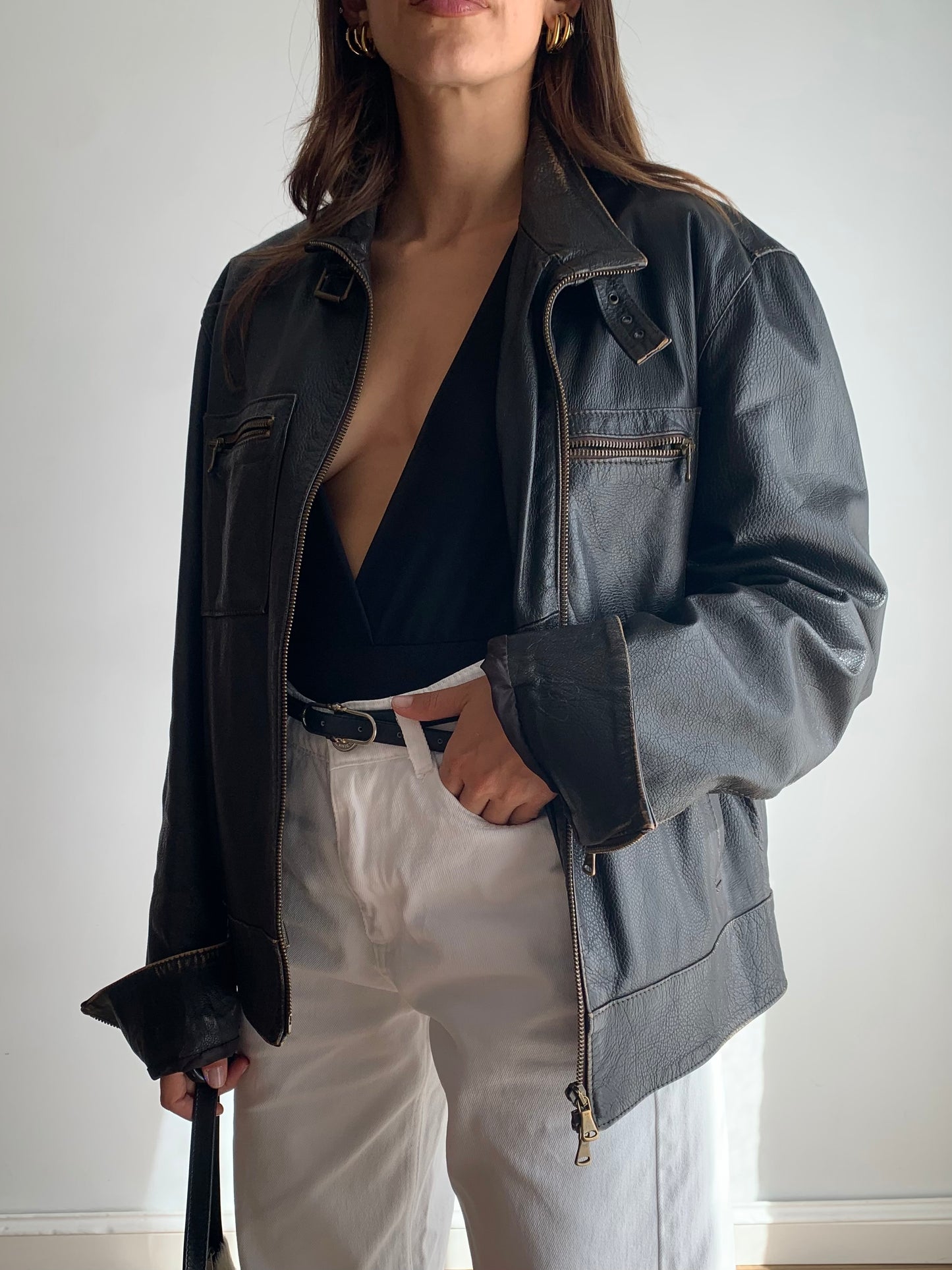 Distressed leather jacket