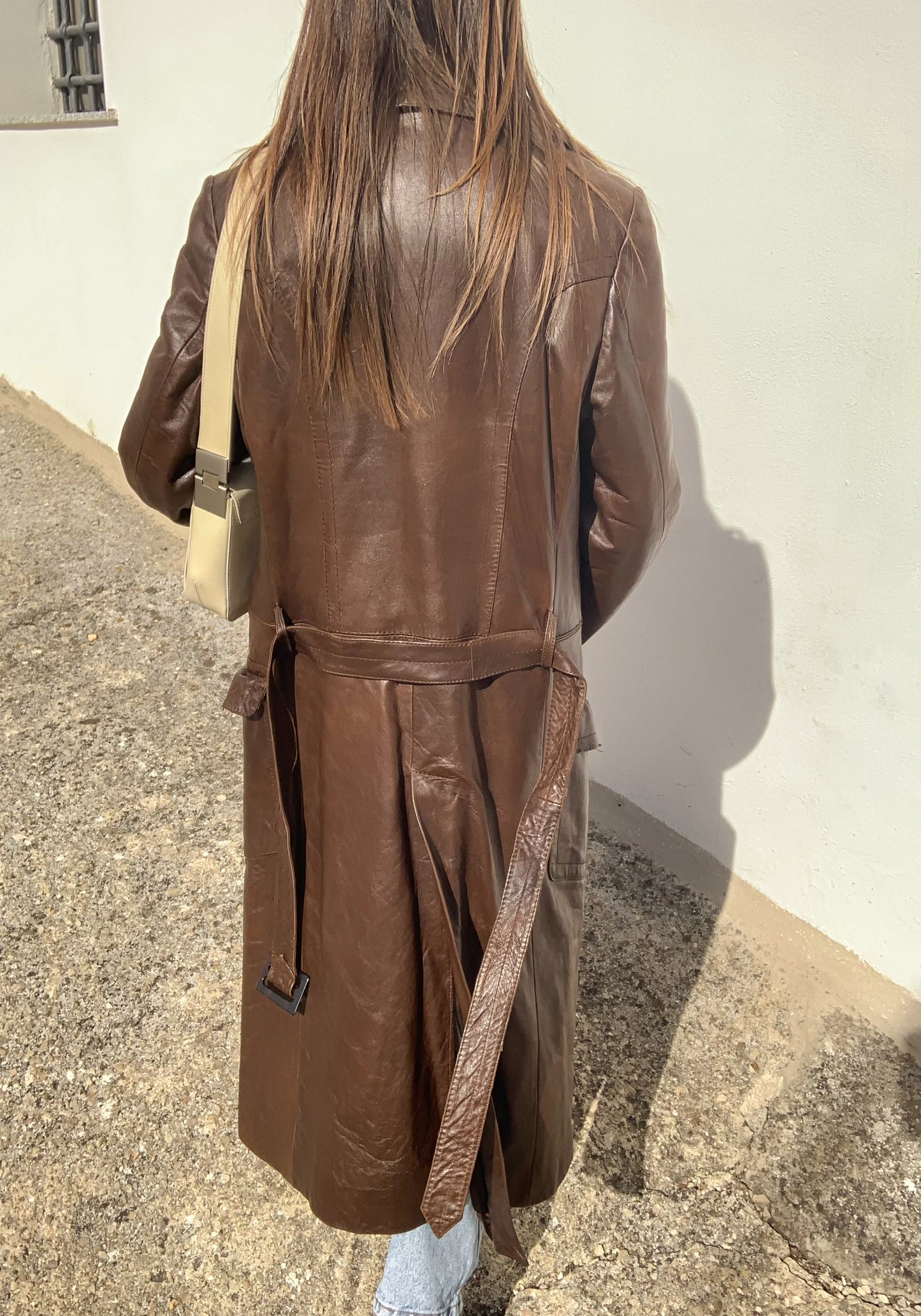 Vintage double-breasted leather trench coat