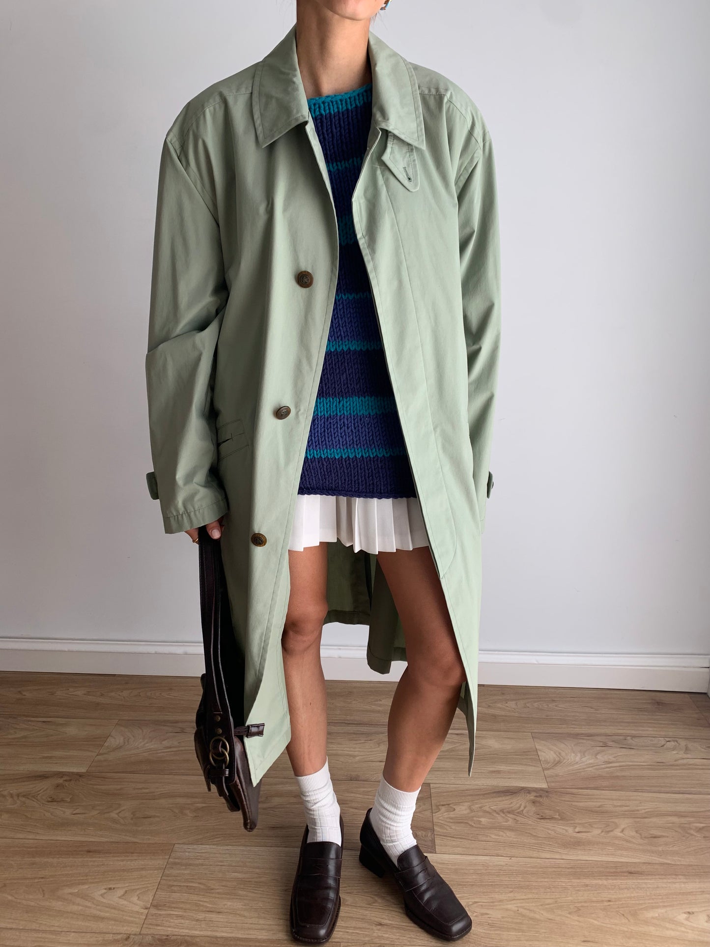 Mint green trench coat