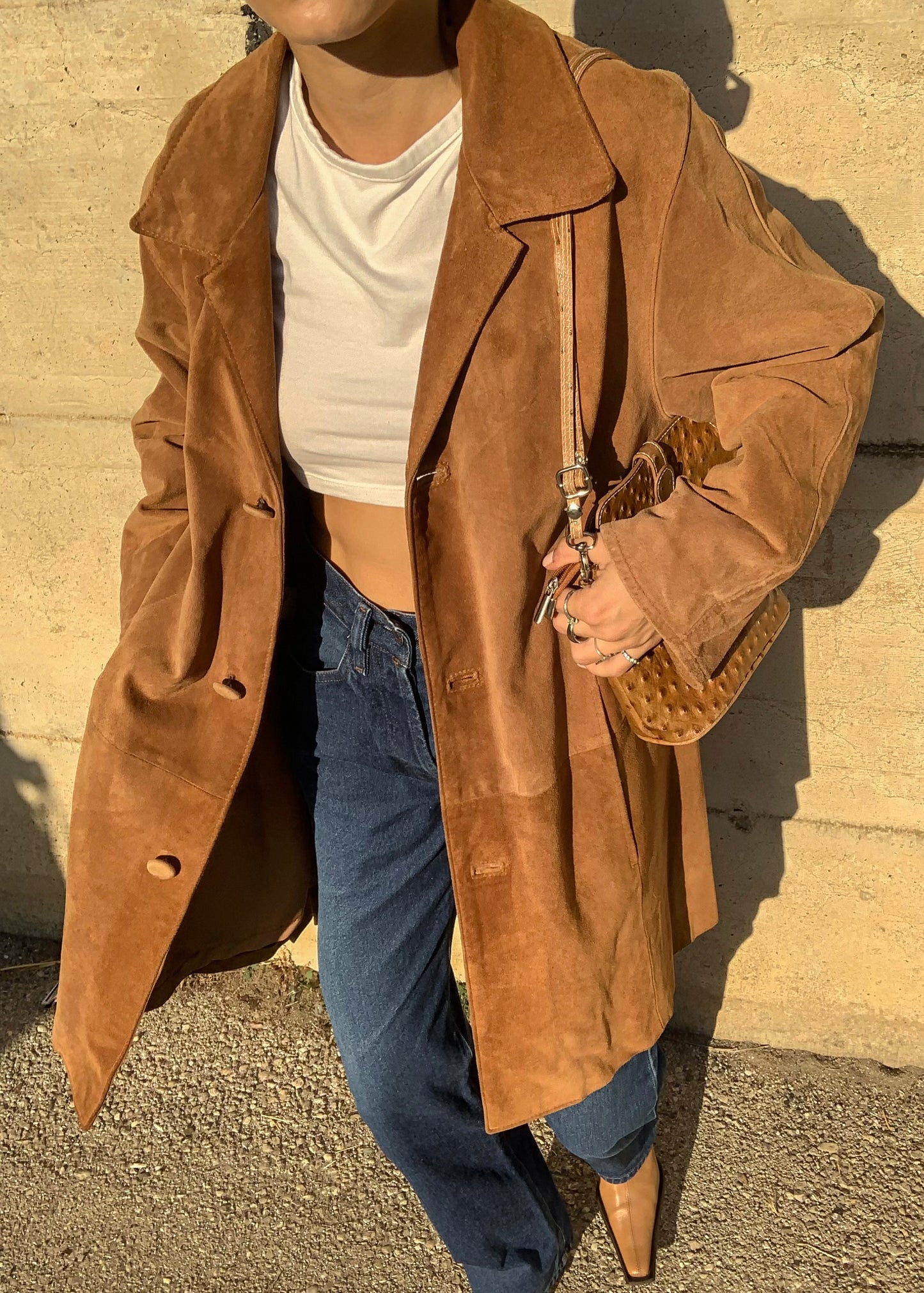 Vintage cognac suede coat