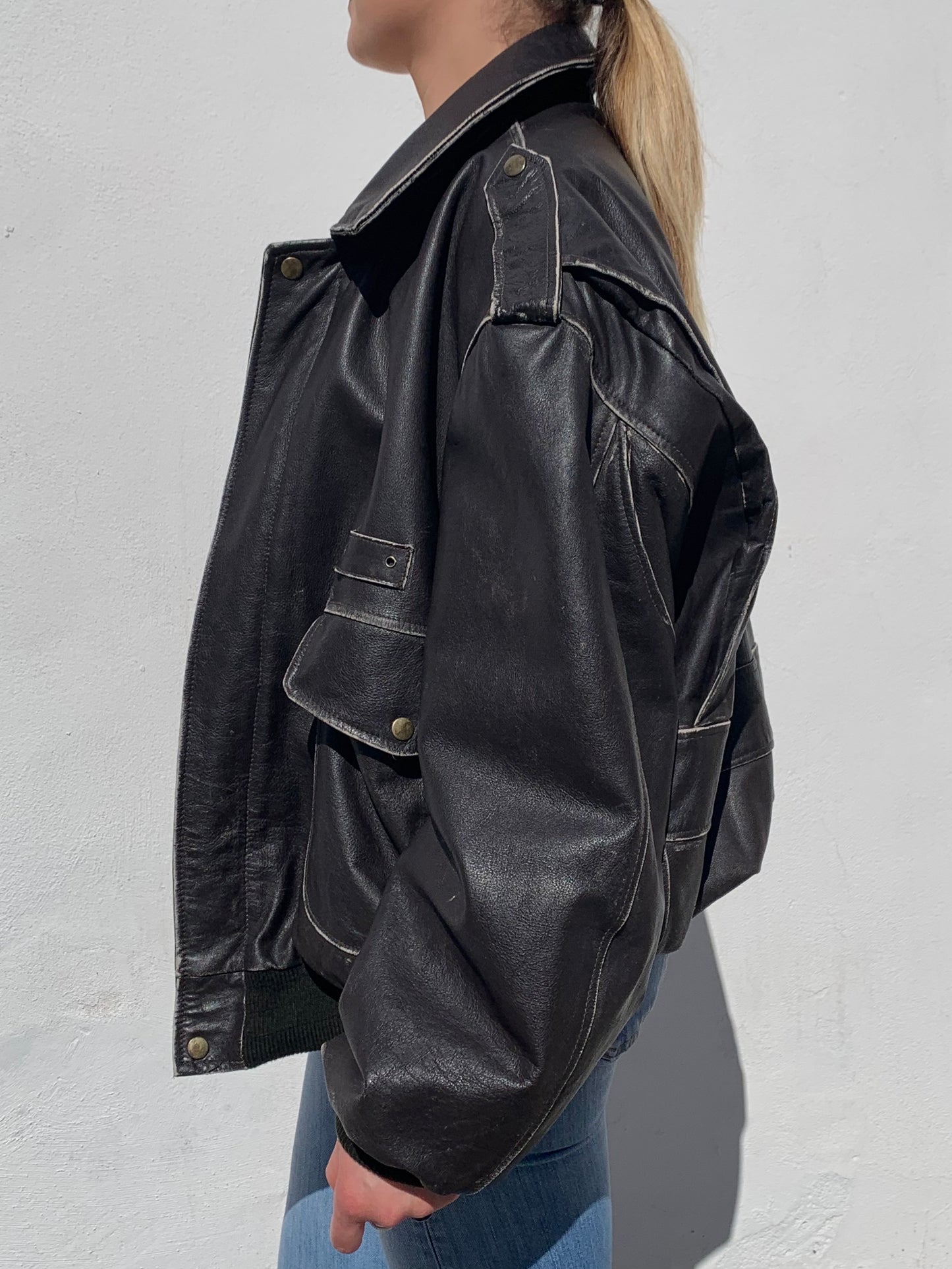 Vintage distressed leather bomber