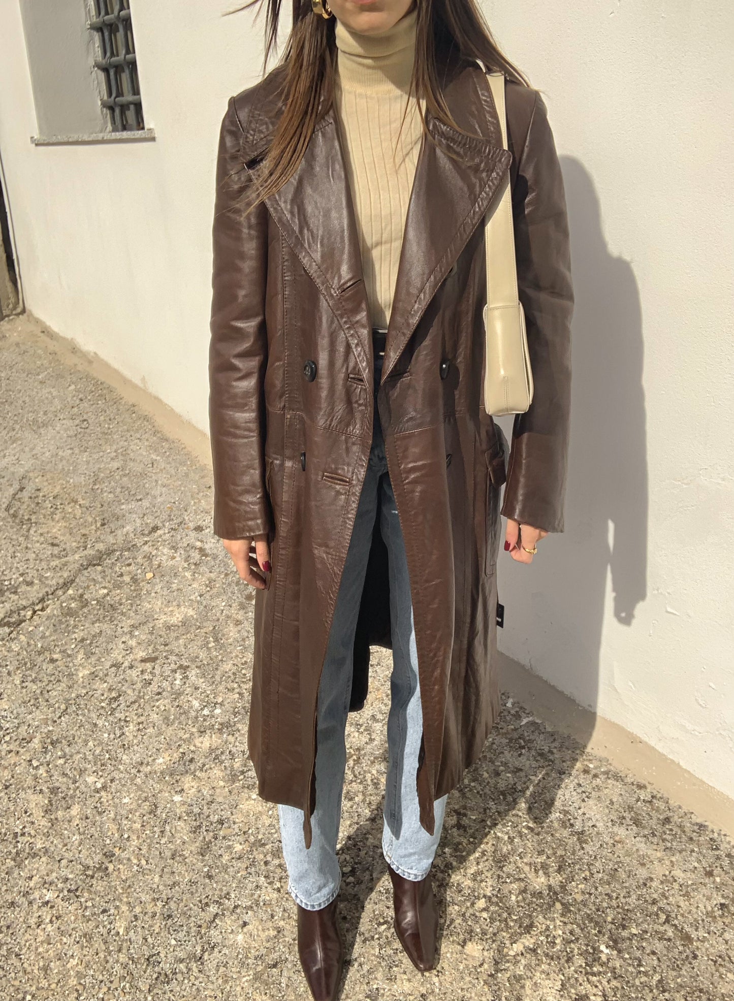 Vintage double-breasted leather trench coat