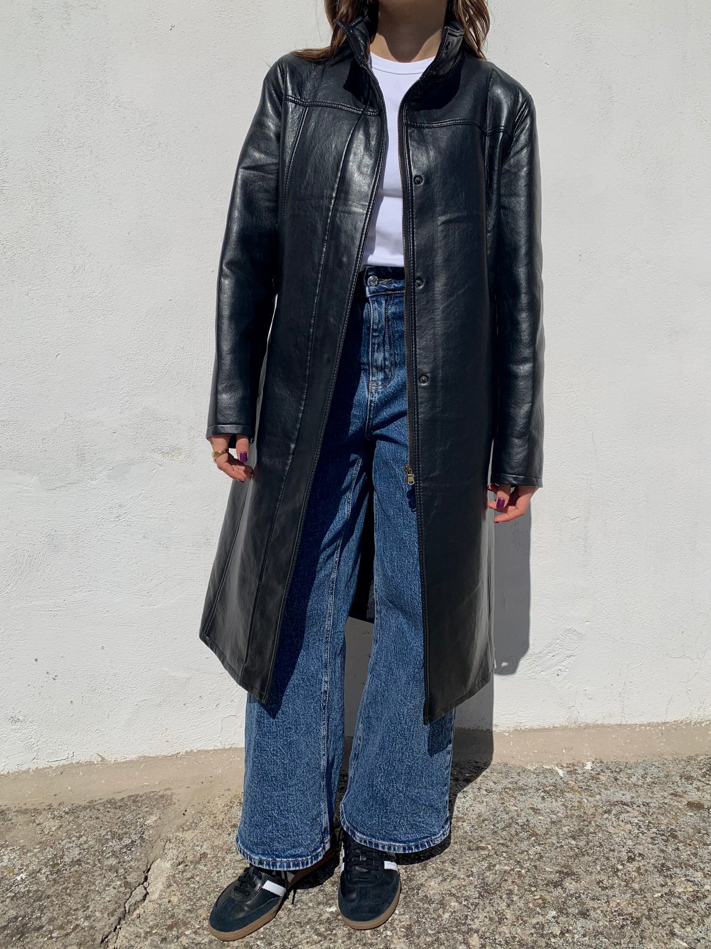 Vintage genuine leather long jacket