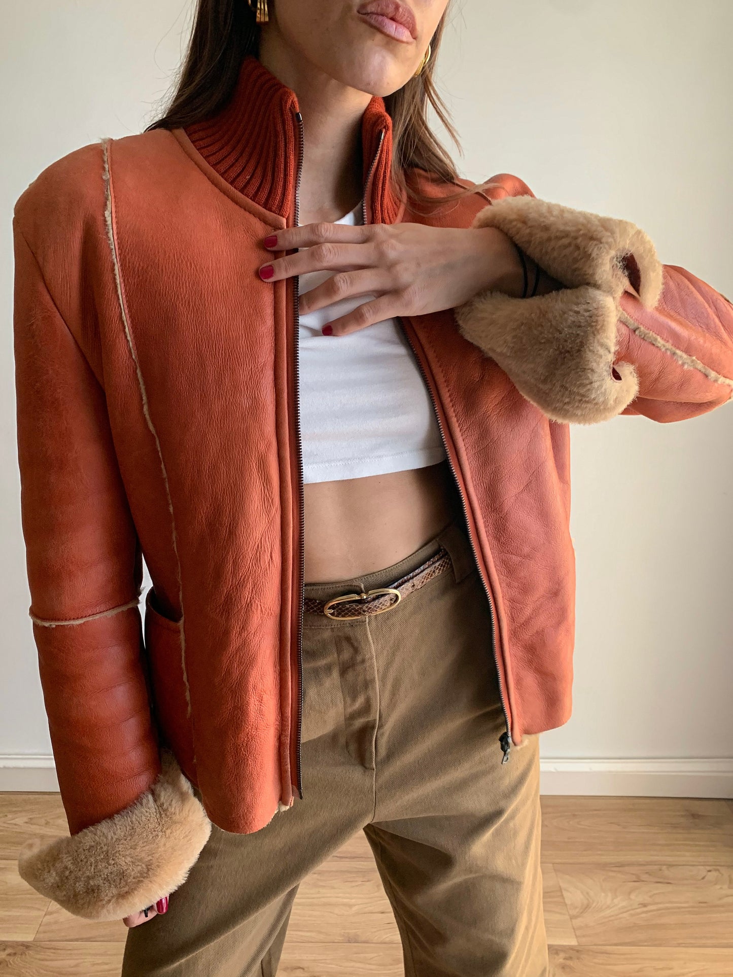 Burnt orange shearling