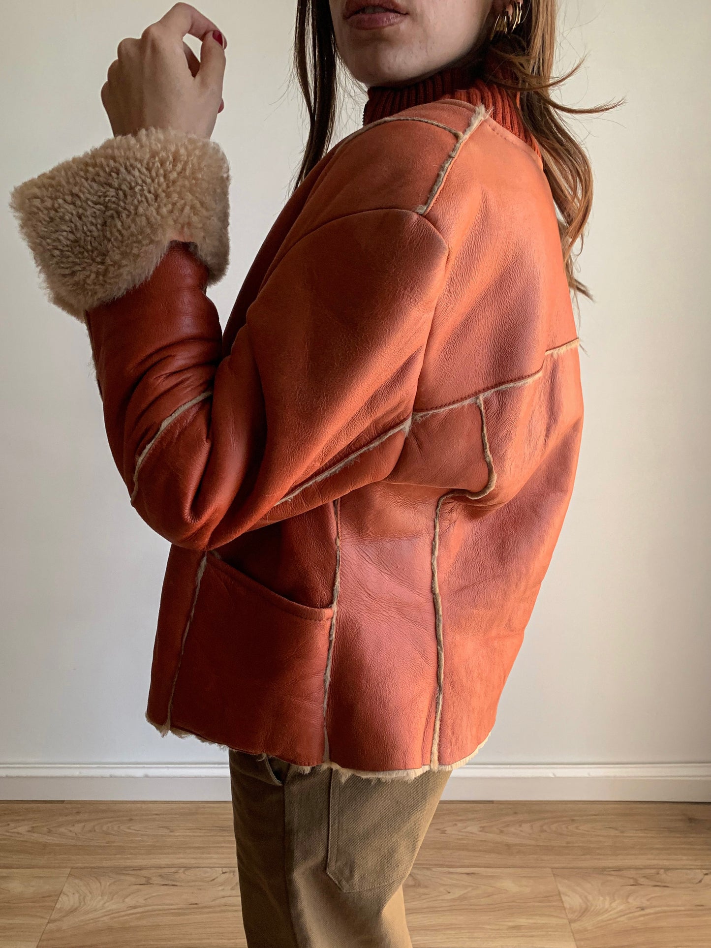 Burnt orange shearling
