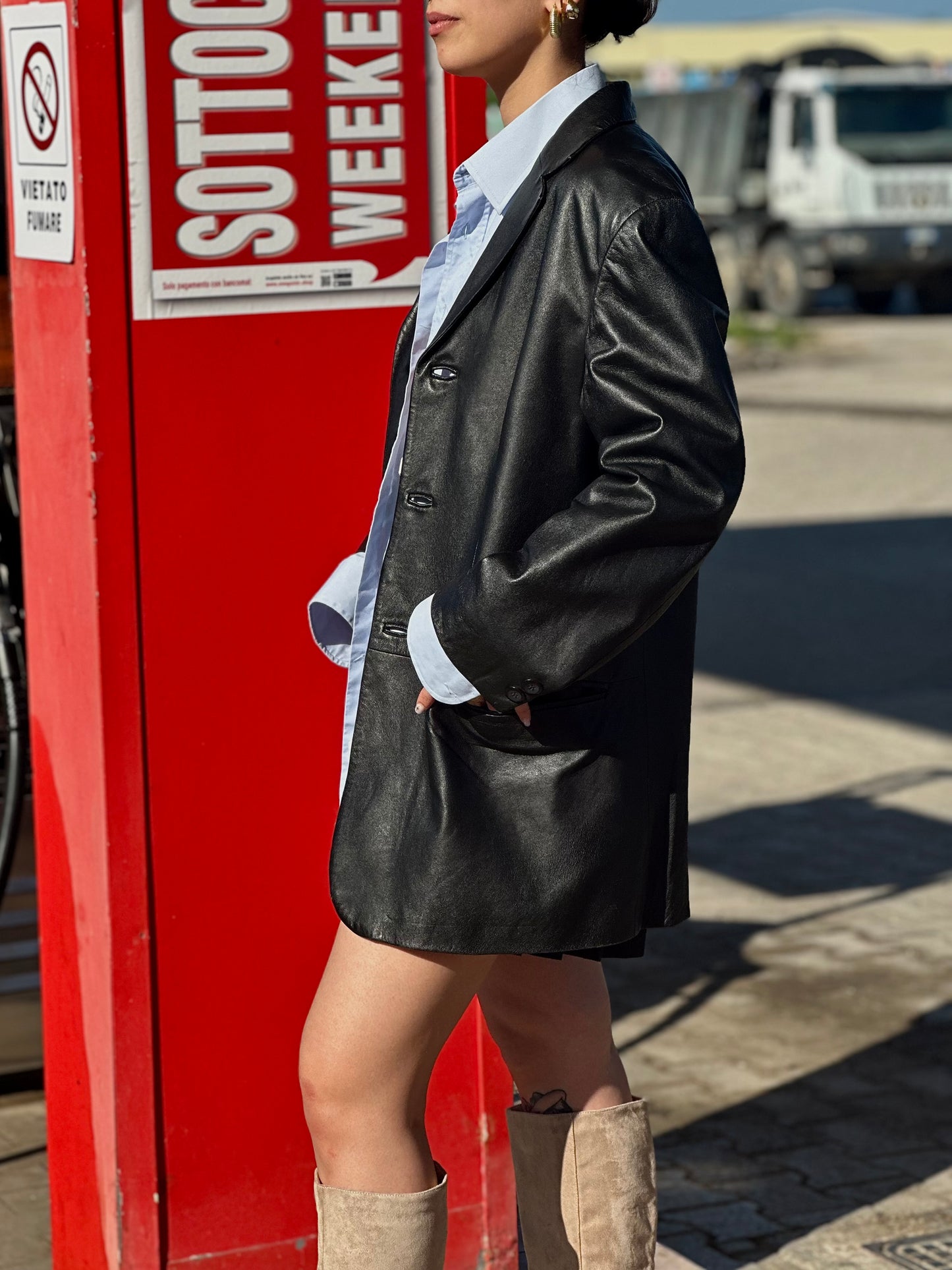 Black leather blazer