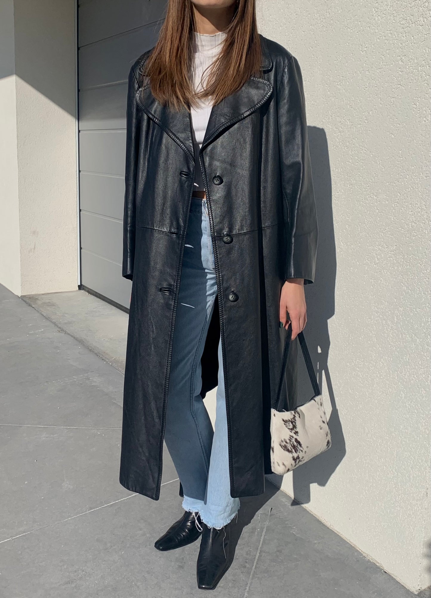 Genuine leather trench coat