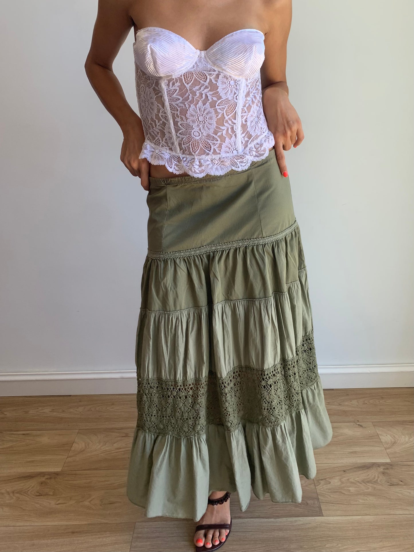 Tiered olive skirt