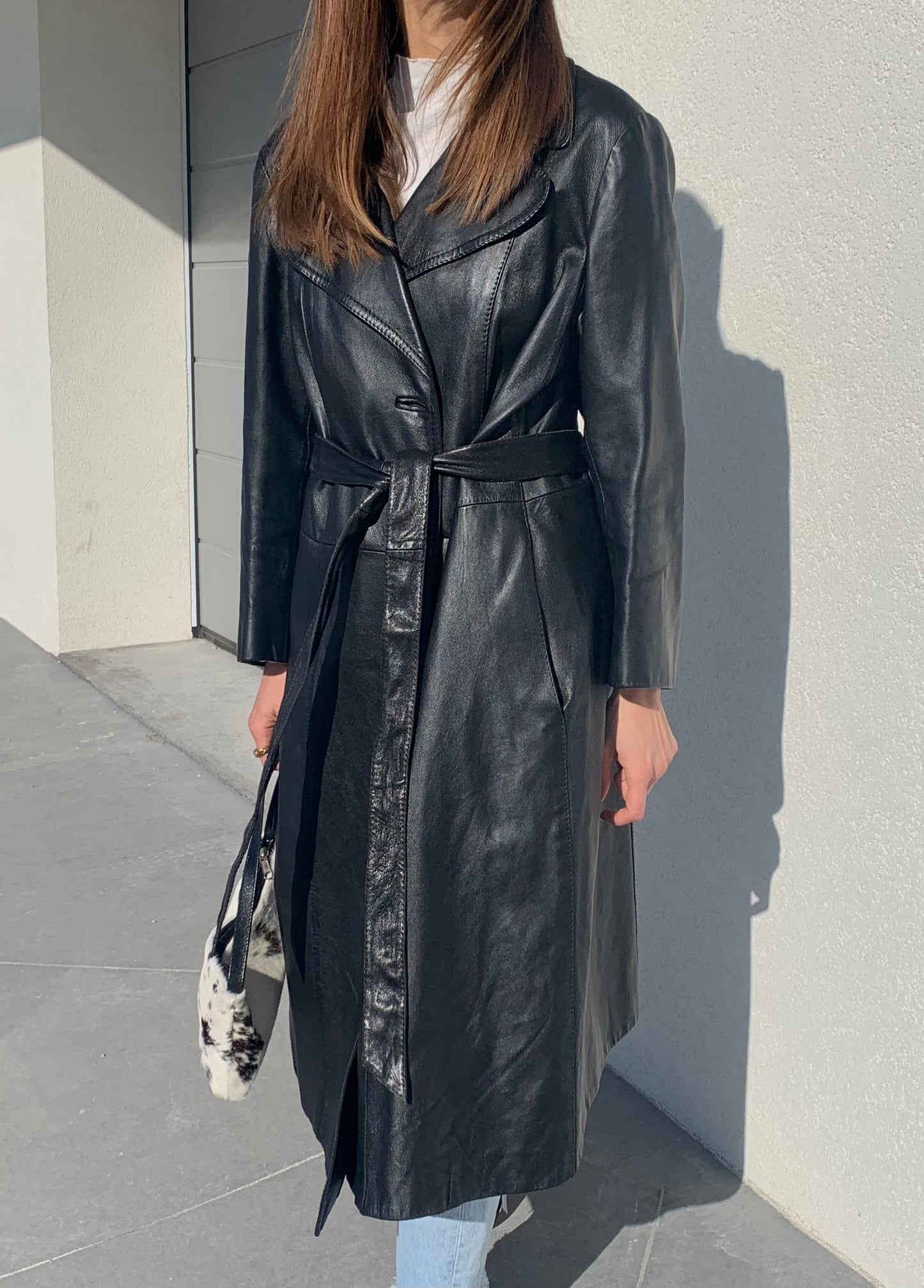 Genuine leather trench coat