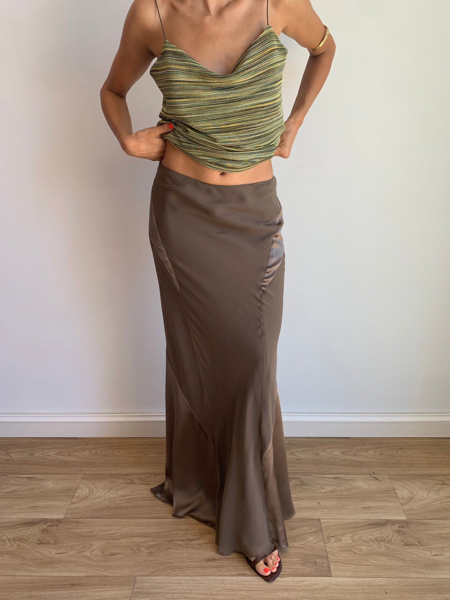 Taupe pure silk skirt
