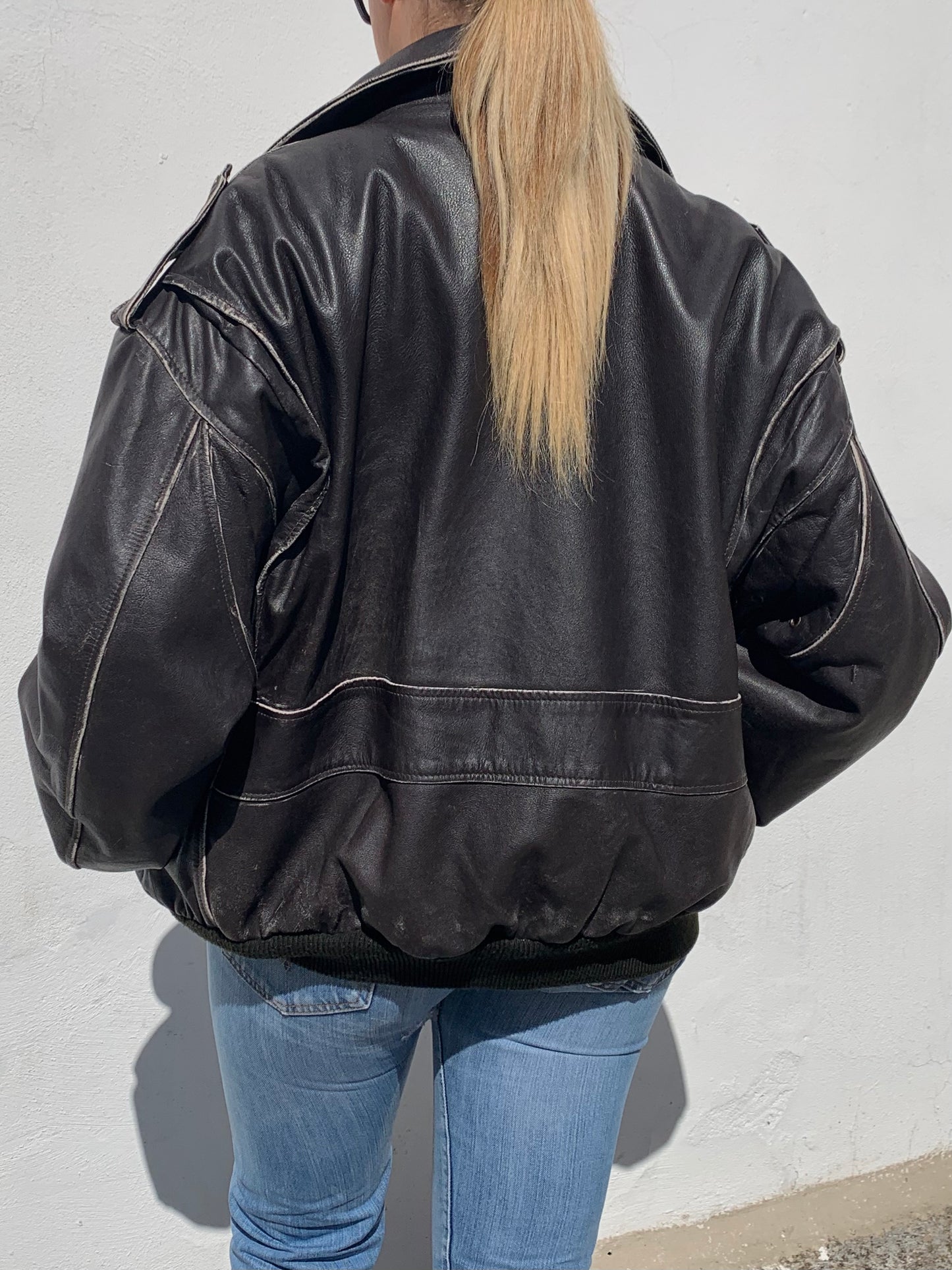 Vintage distressed leather bomber