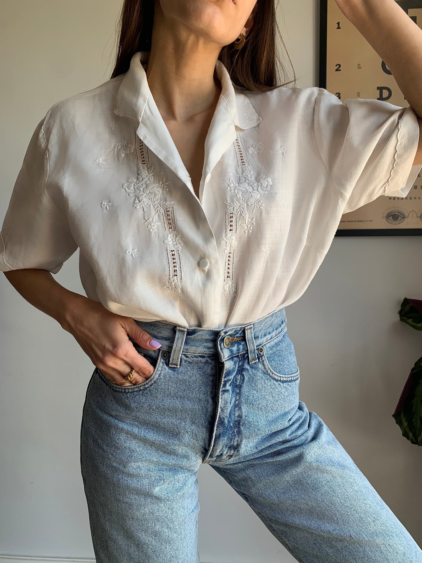 Pure linen embroidered shirt