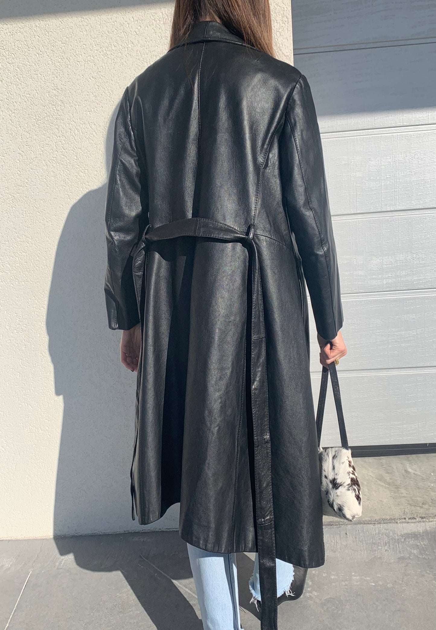 Genuine leather trench coat