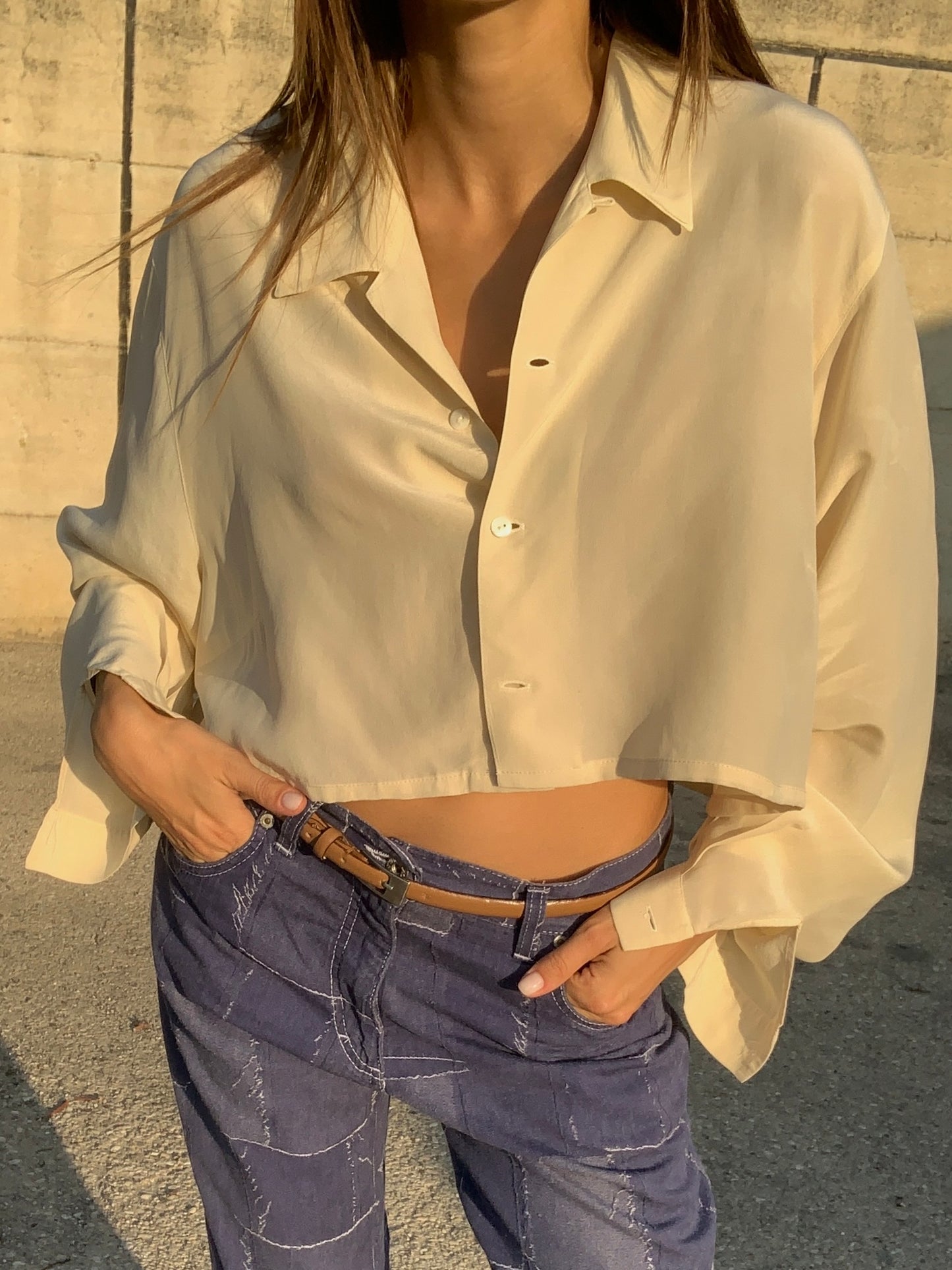 Cropped pure silk shirt