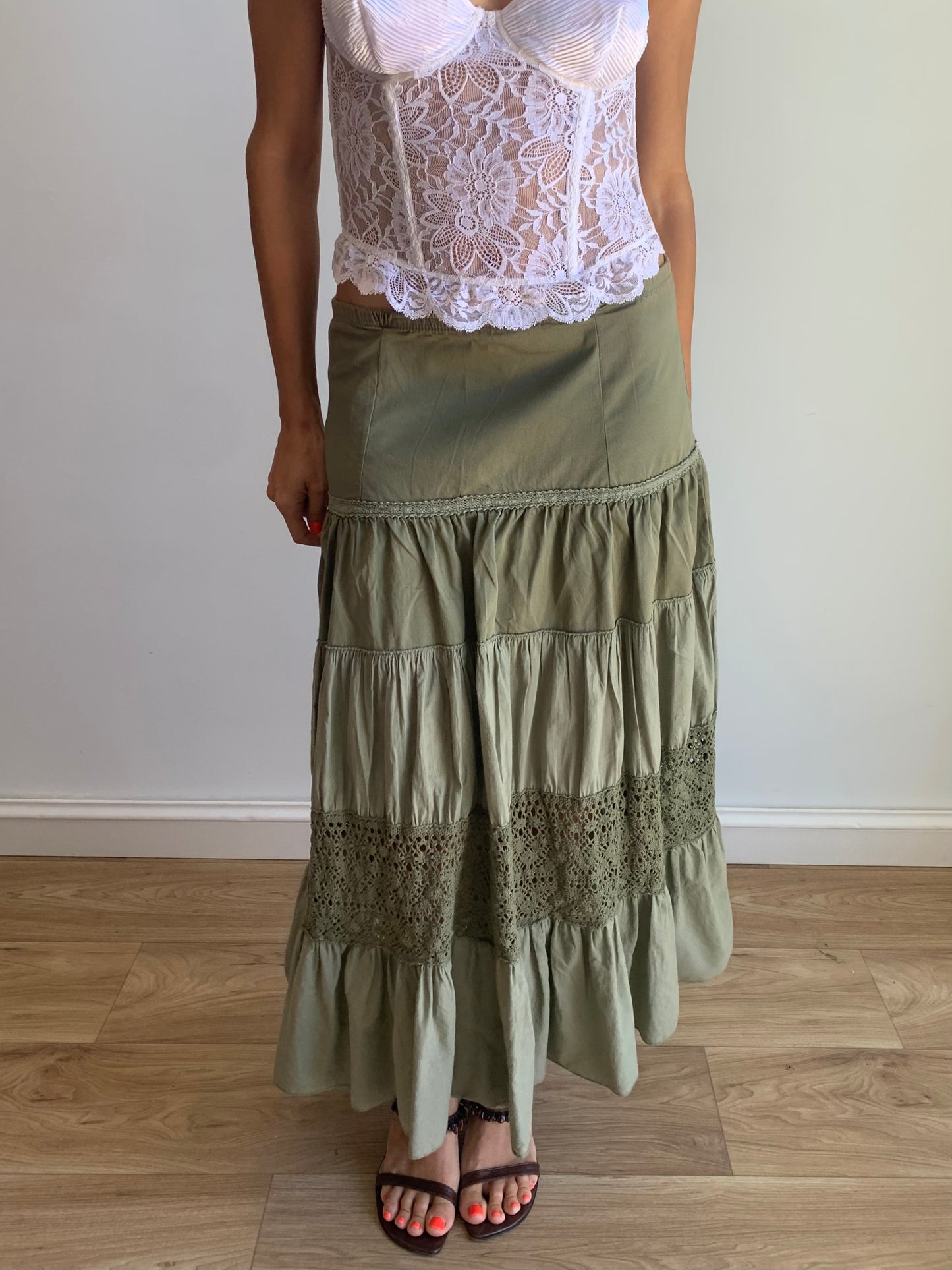Tiered olive skirt