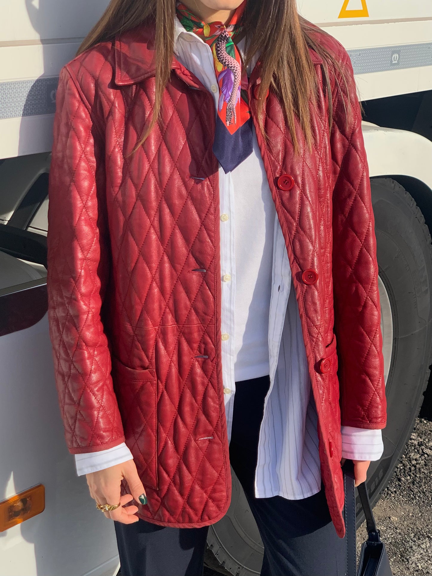 Genuine leather quilted jacket