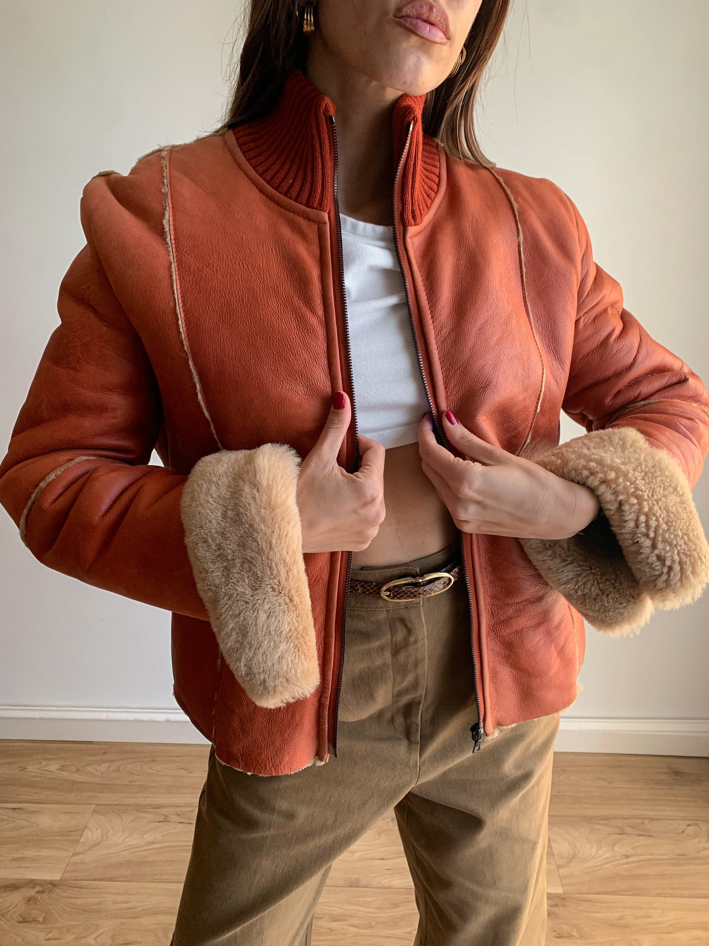 Burnt orange shearling