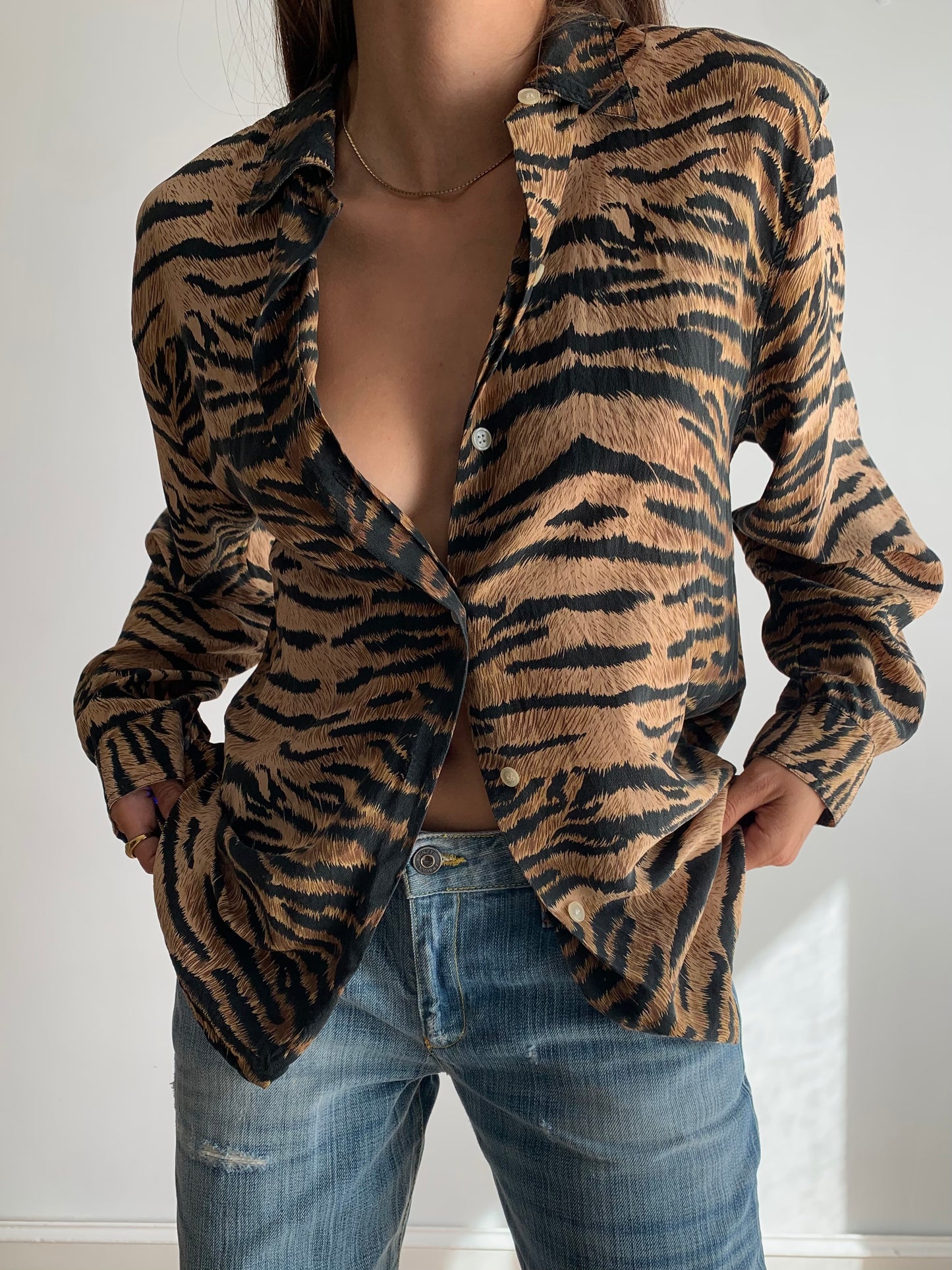 Pure silk tiger shirt