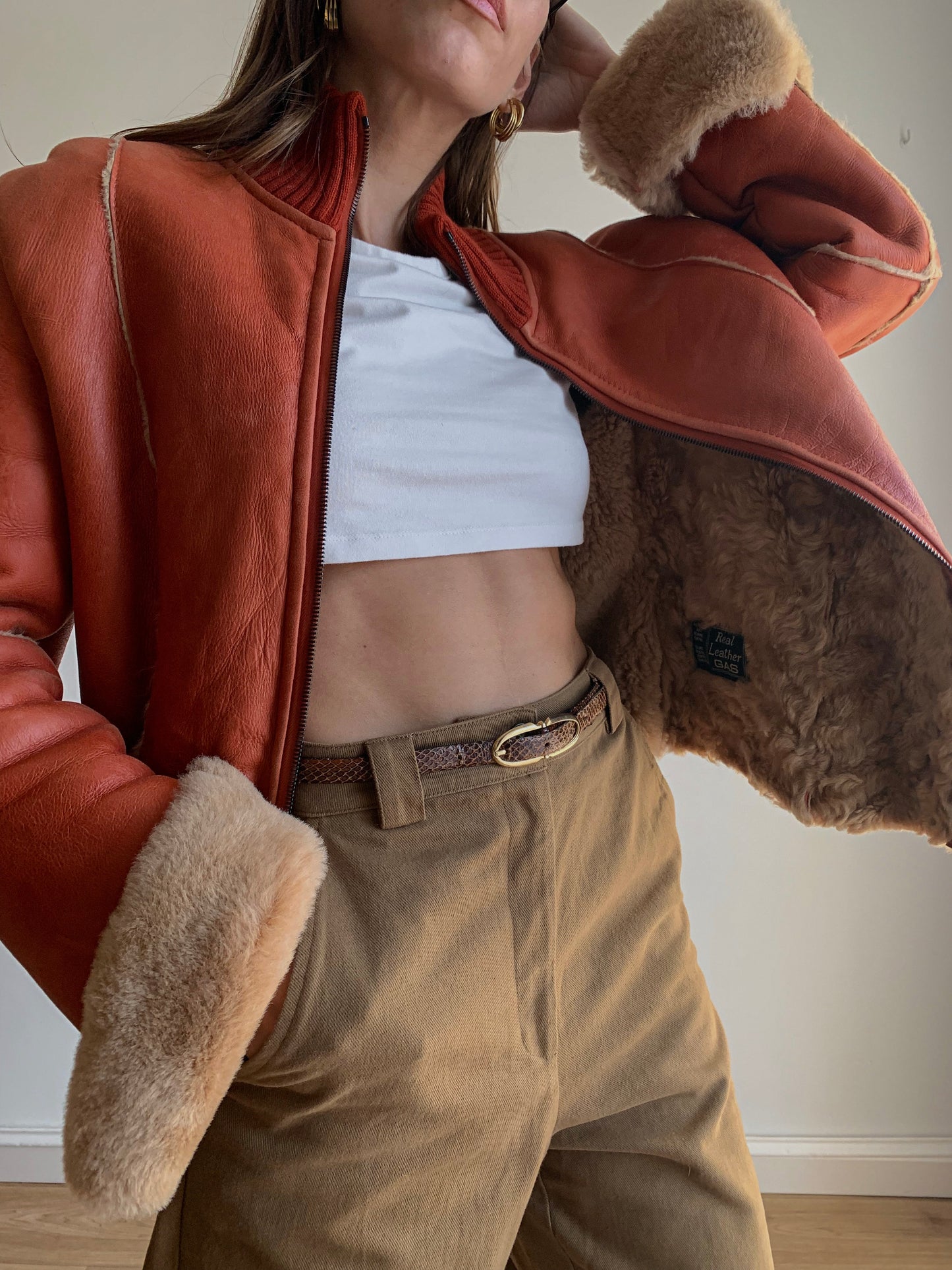 Burnt orange shearling