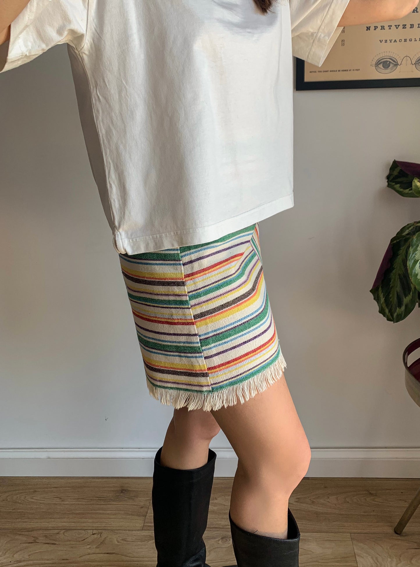 Striped + fringes mini skirt