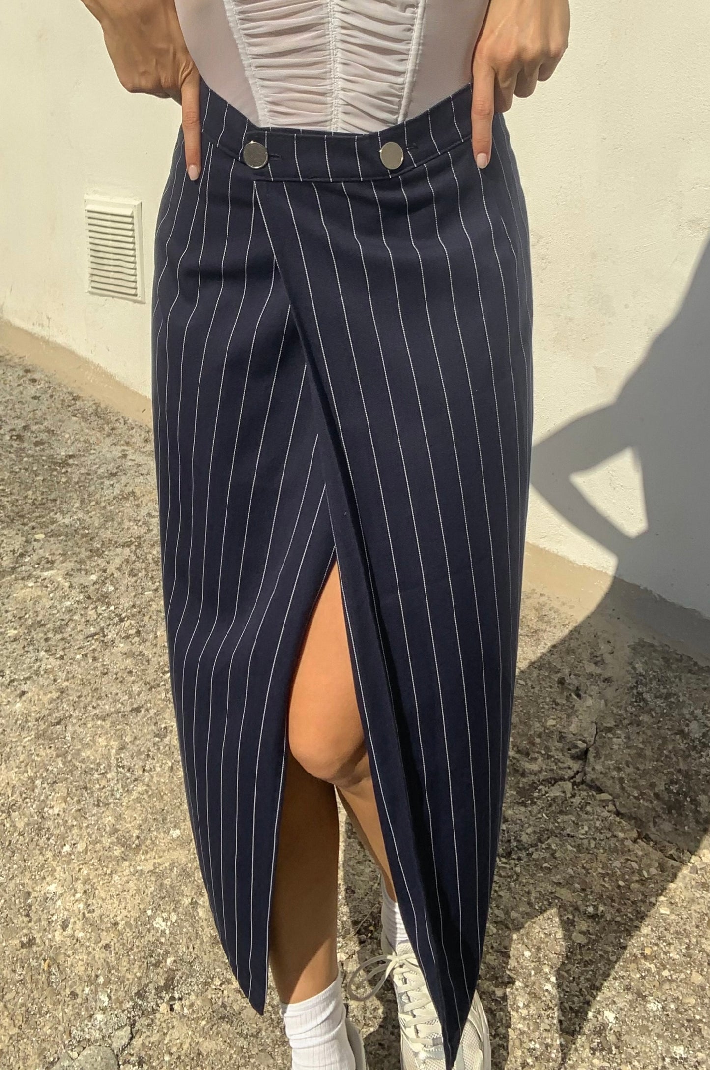 Vintage pinstripe midi skirt