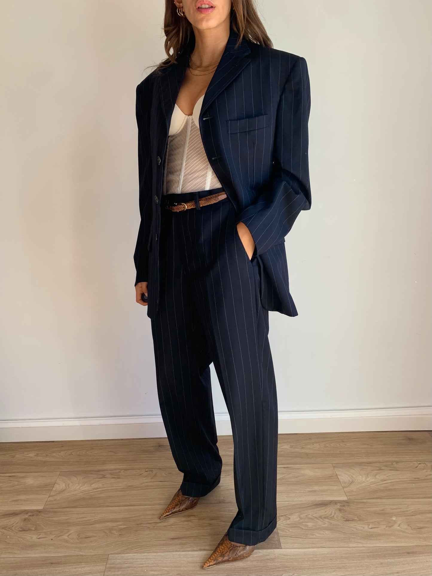 Gessato navy suit