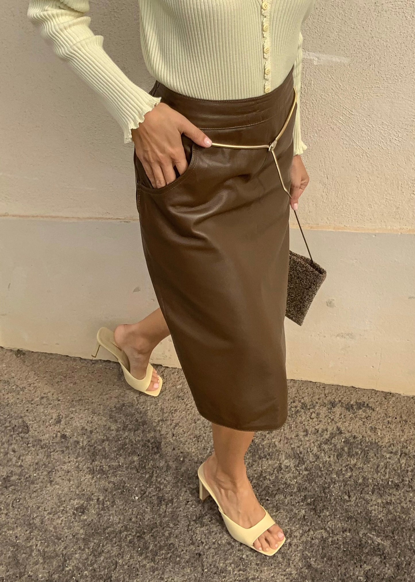 Vintage choco leather skirt