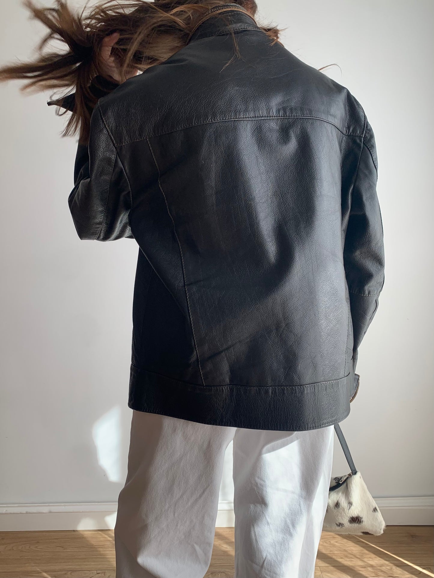 Distressed leather jacket