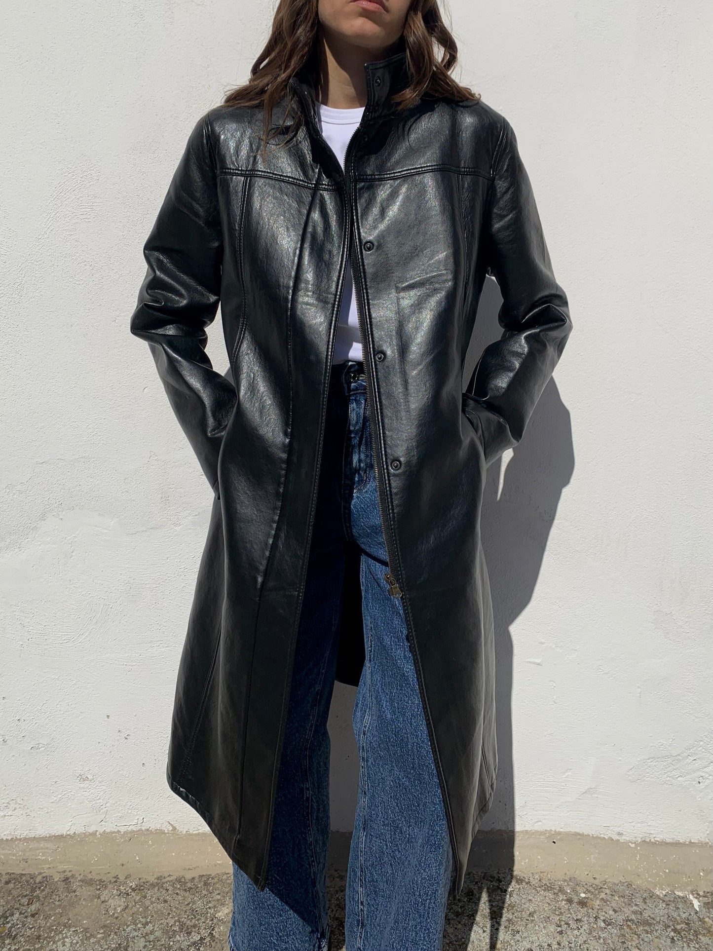 Vintage genuine leather long jacket