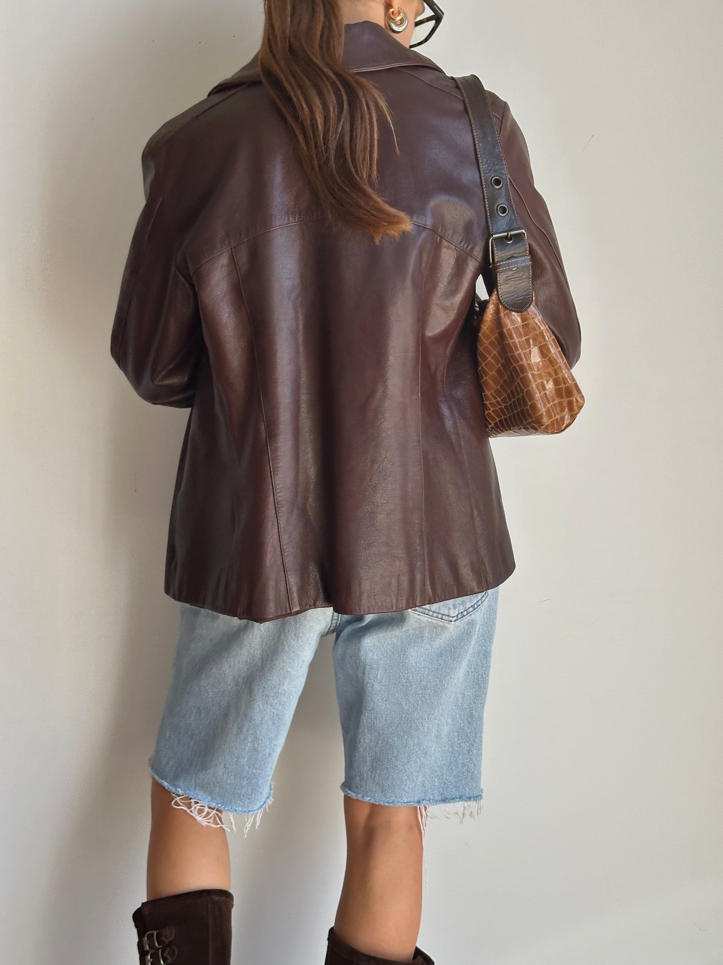 Choco leather biker jacket