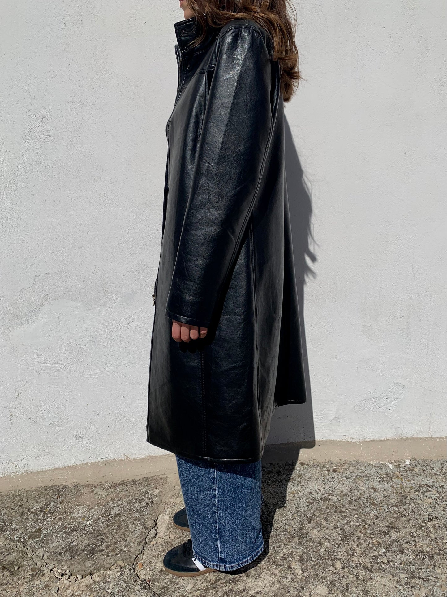 Vintage genuine leather long jacket