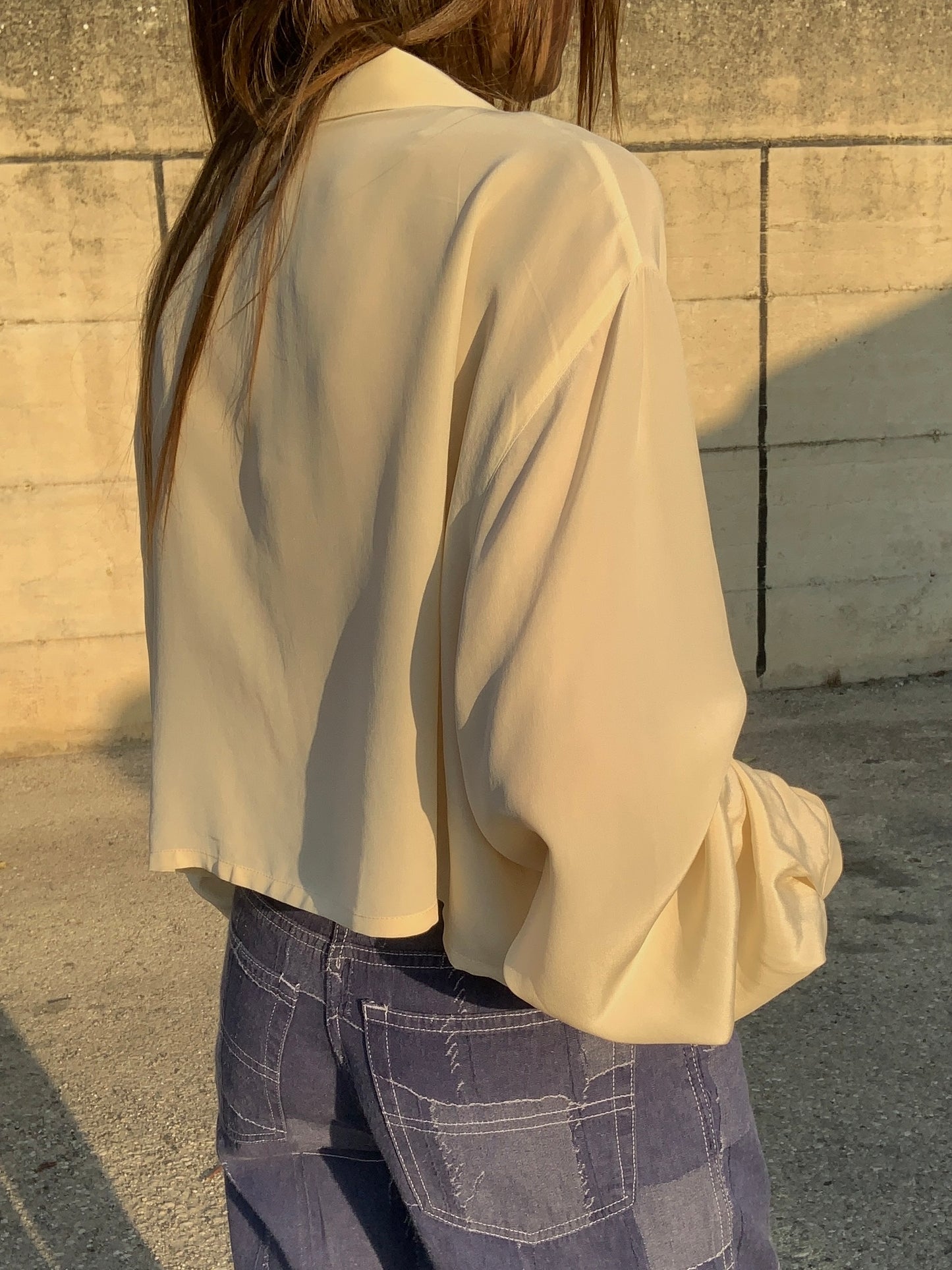 Cropped pure silk shirt