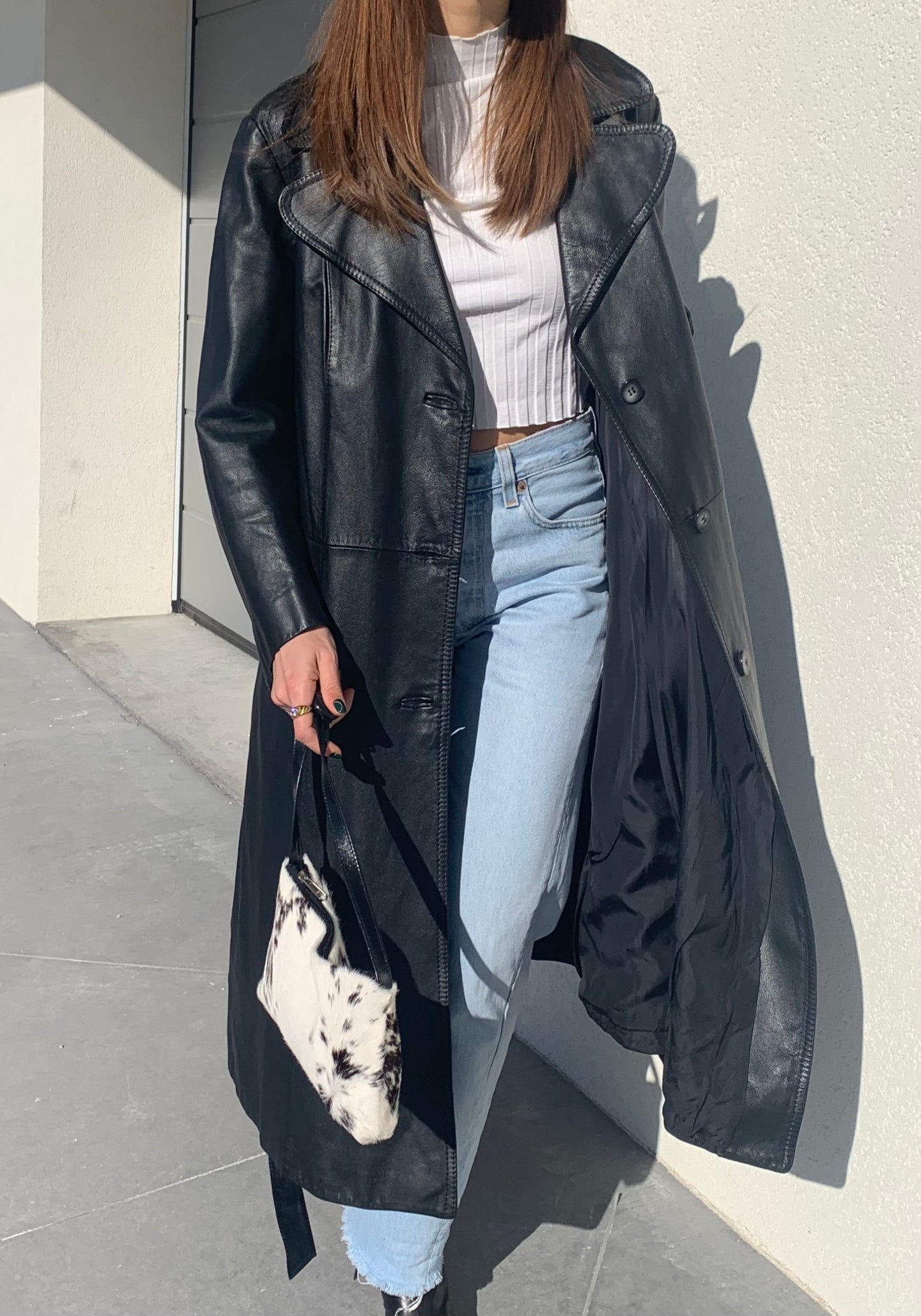 Genuine leather trench coat