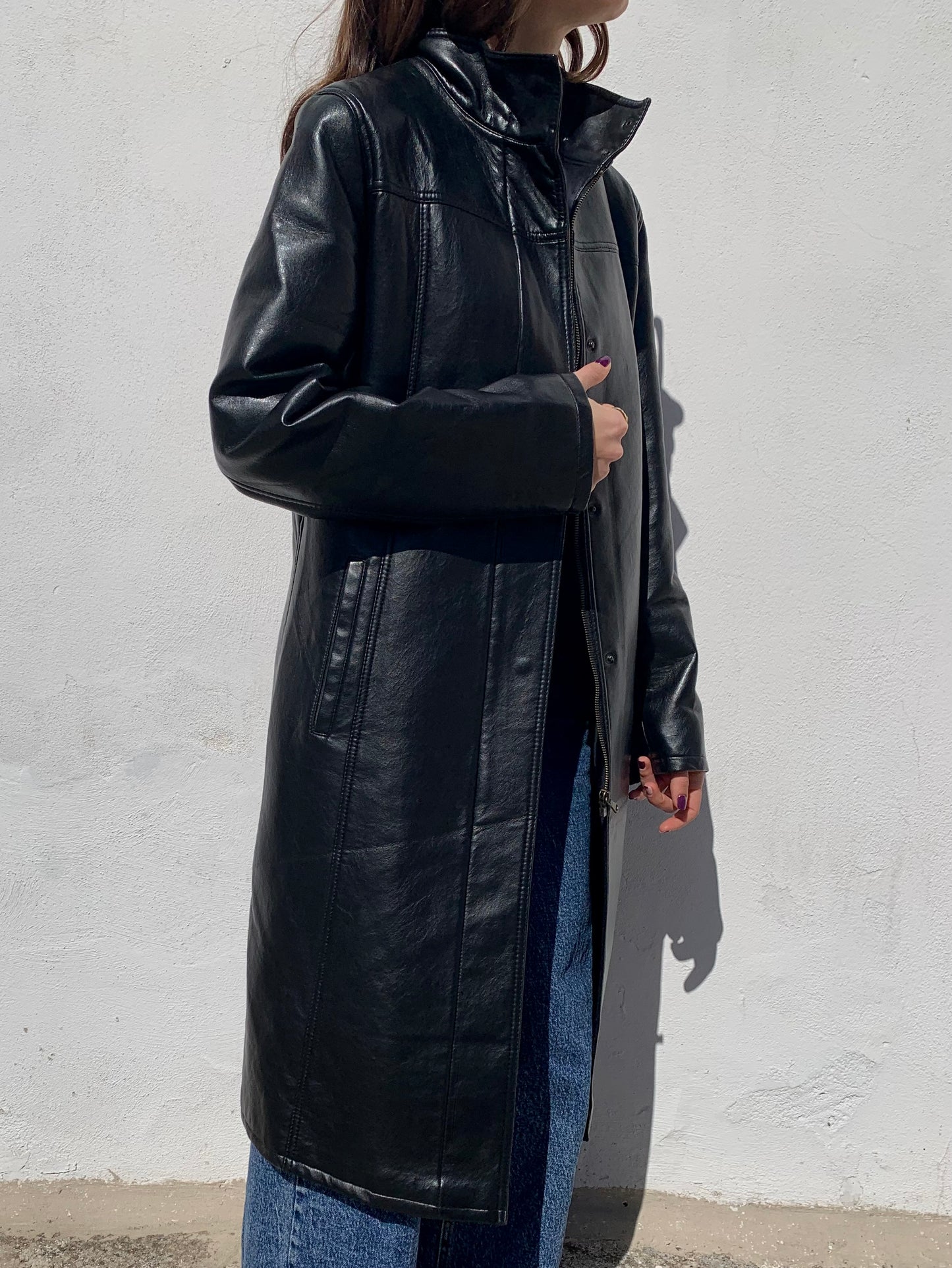 Vintage genuine leather long jacket