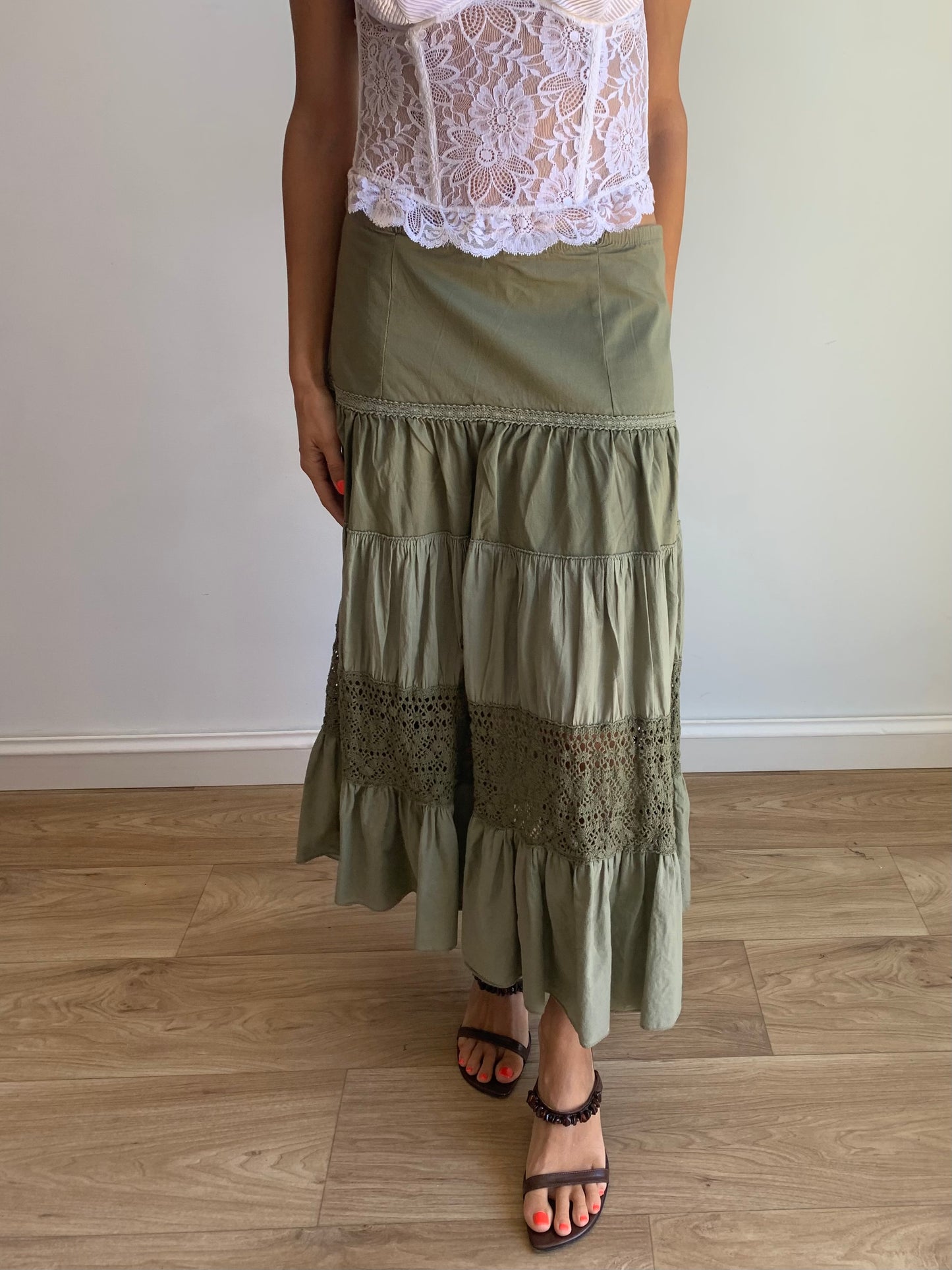 Tiered olive skirt