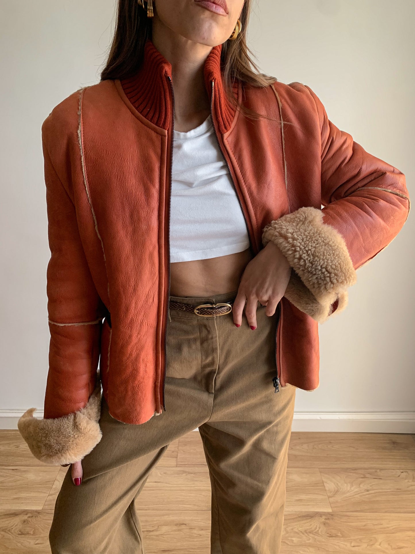 Burnt orange shearling