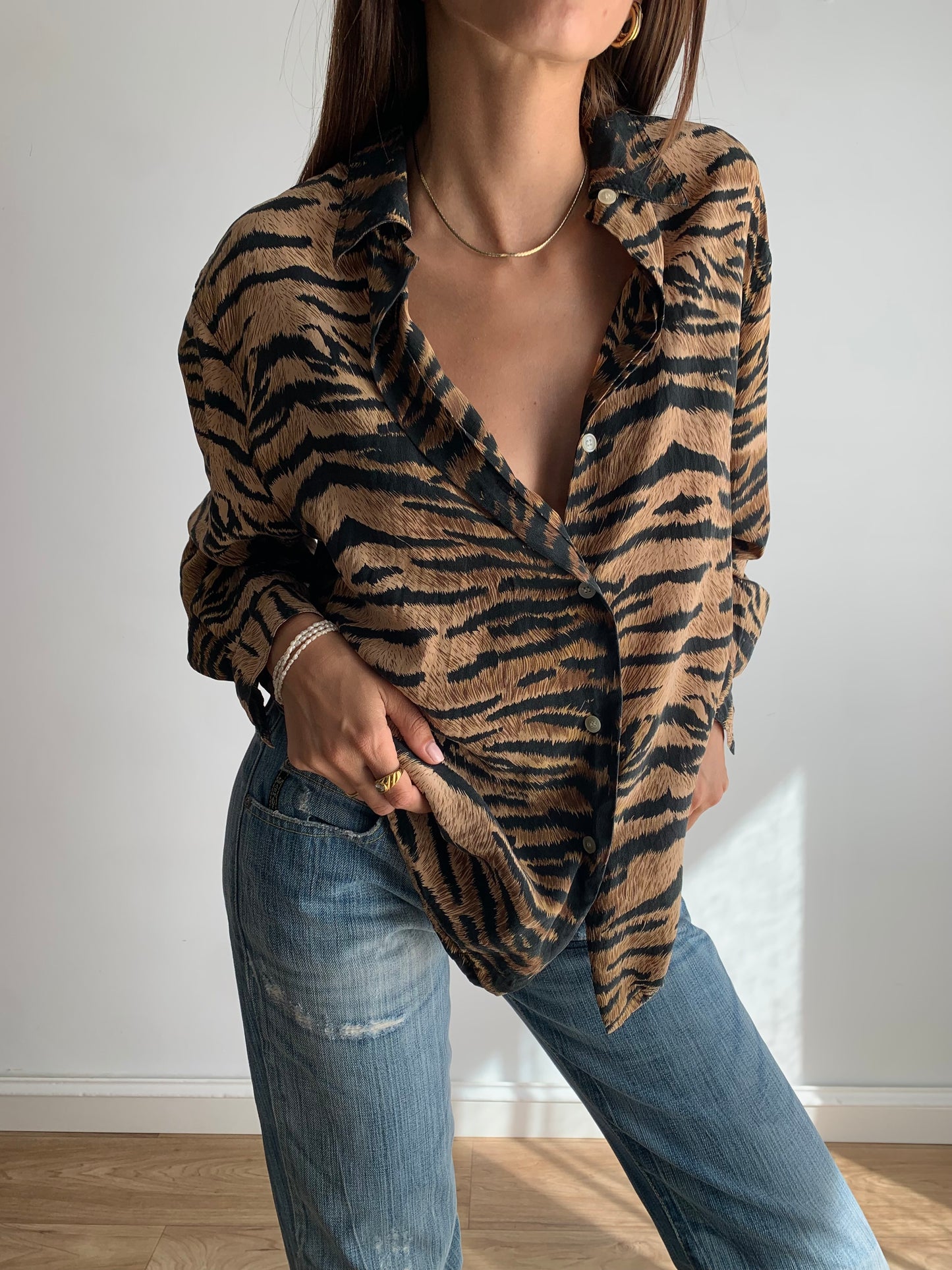 Pure silk tiger shirt