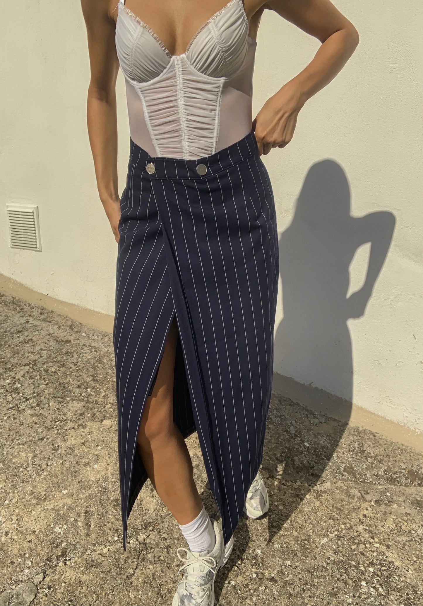 Vintage pinstripe midi skirt