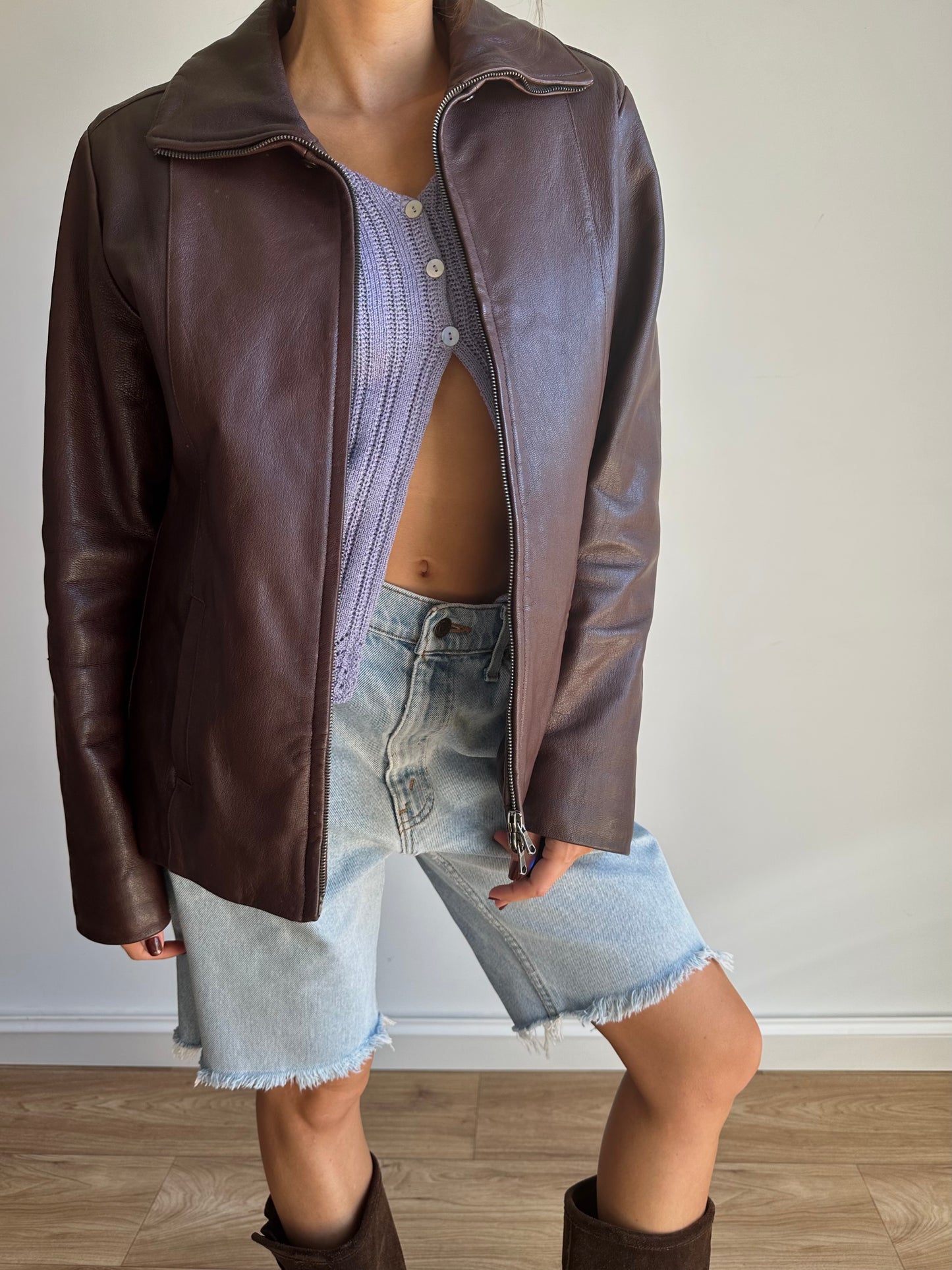 Choco leather biker jacket