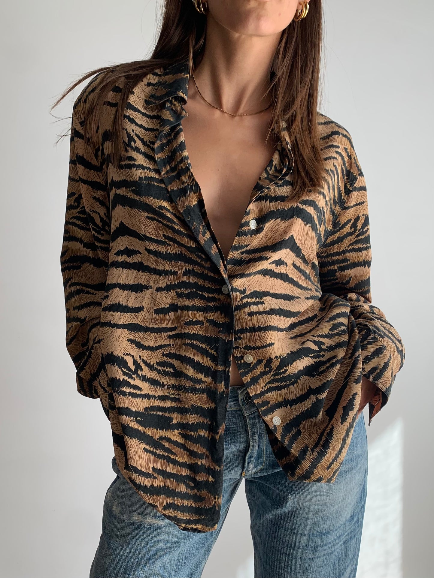 Pure silk tiger shirt