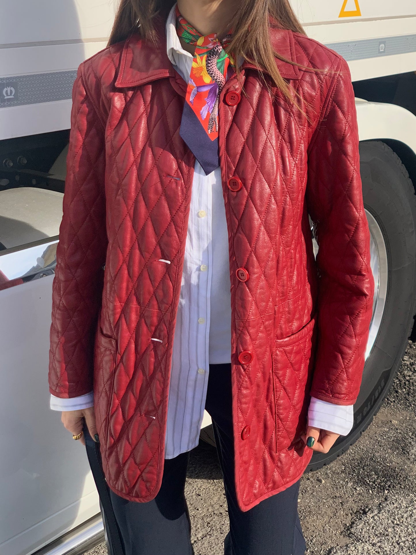 Genuine leather quilted jacket