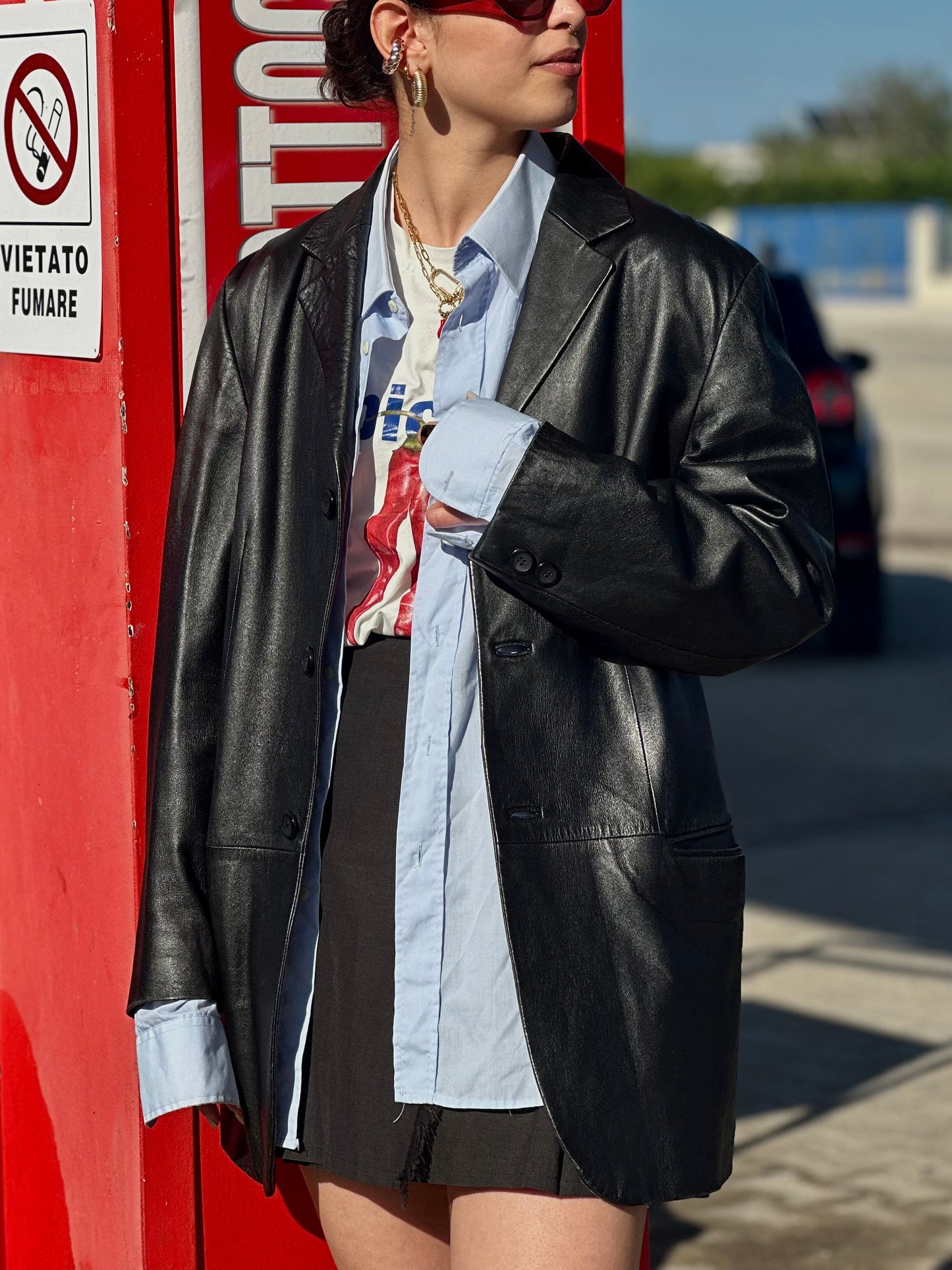 Black leather blazer