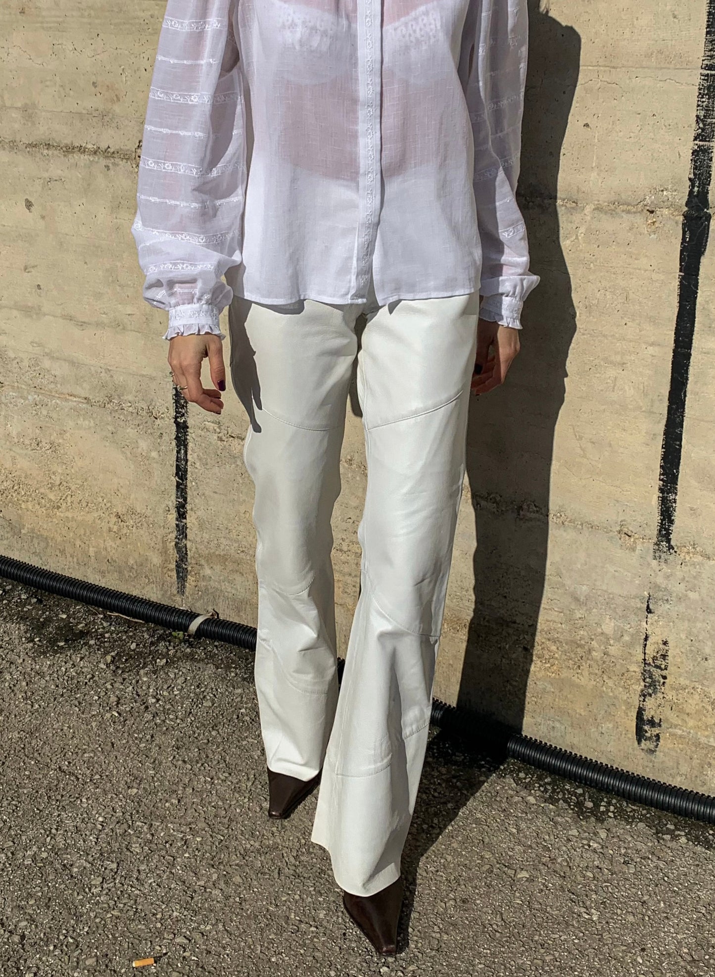 Vintage latte leather pant