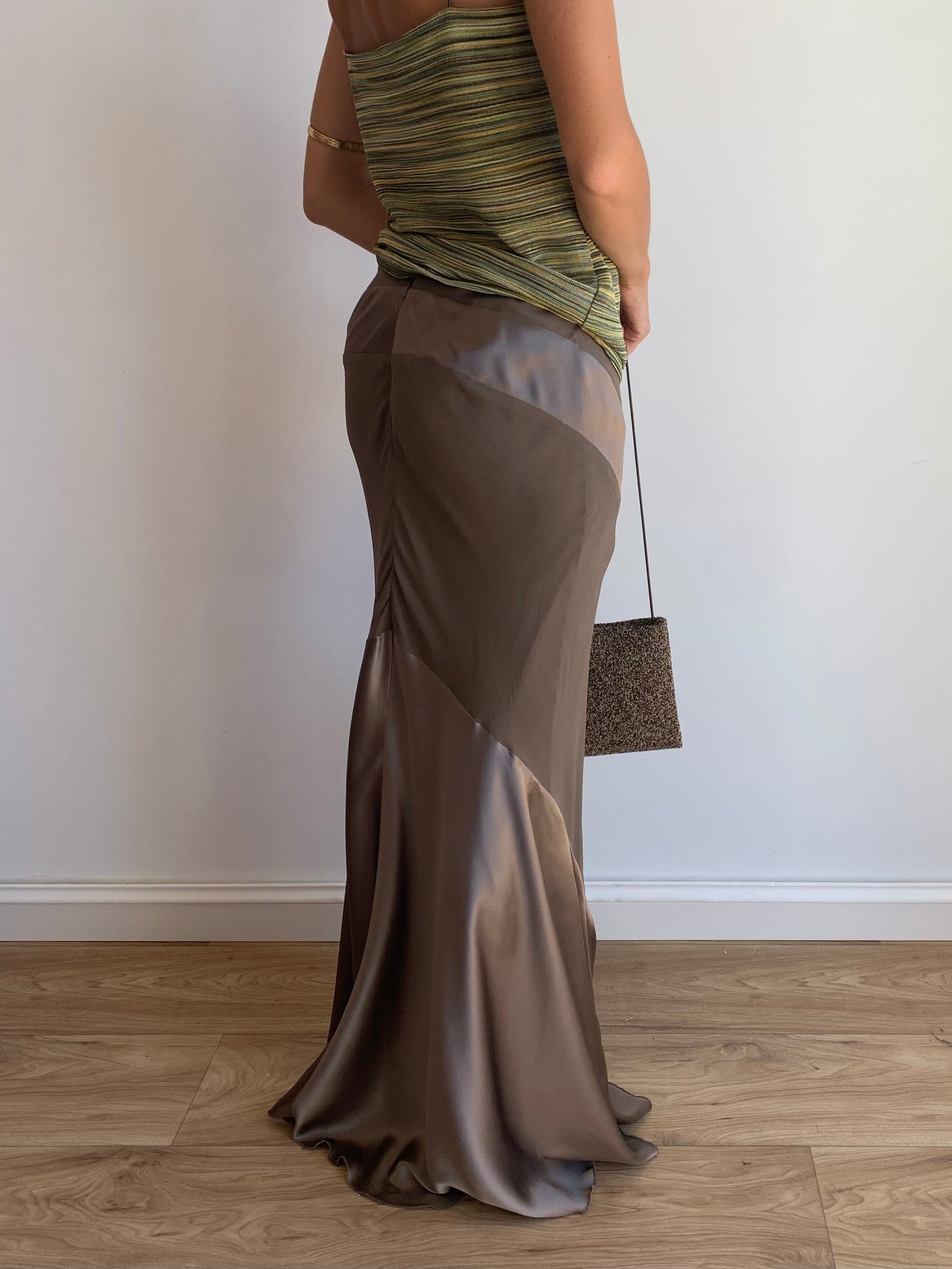 Taupe pure silk skirt