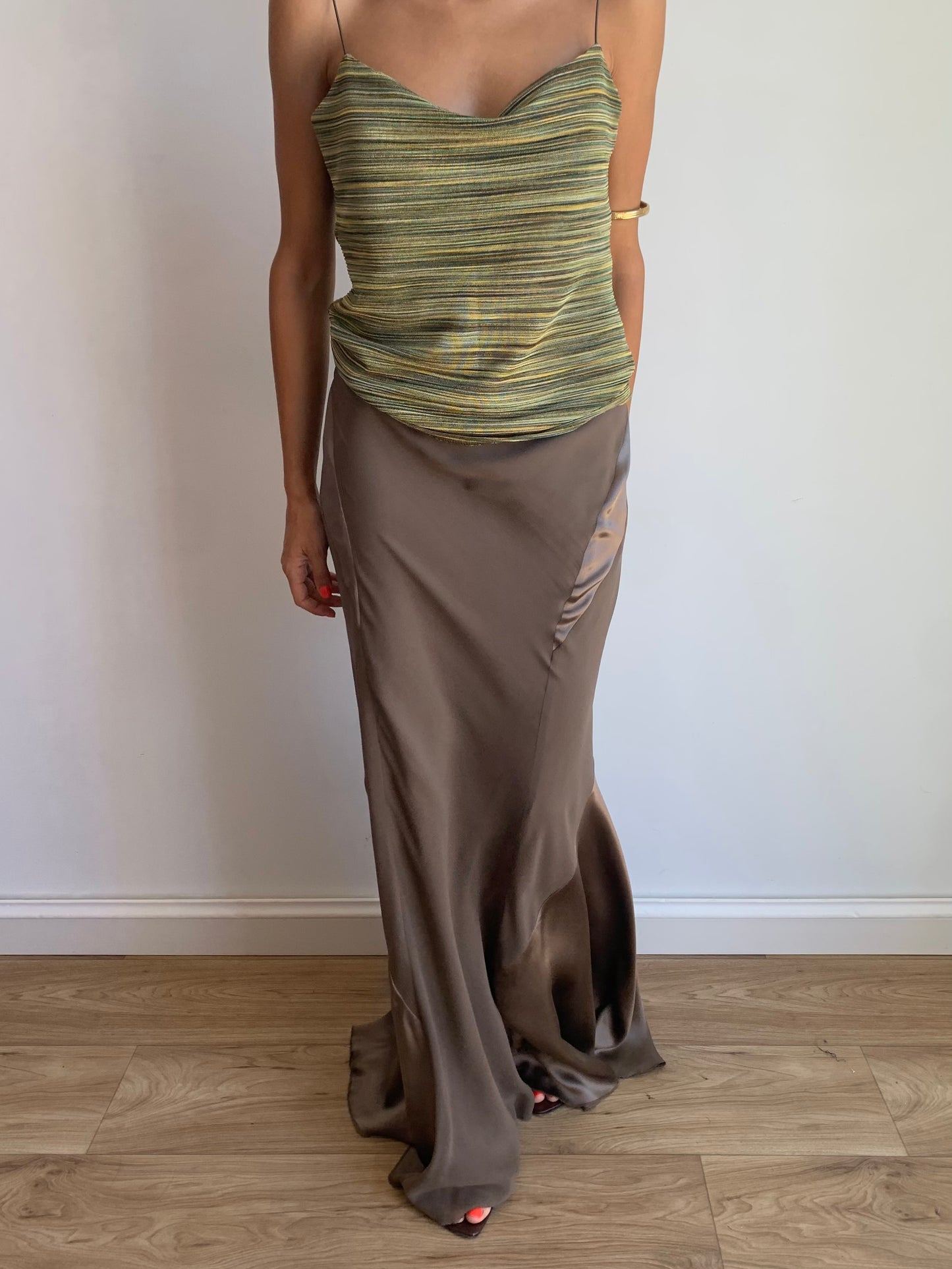 Taupe pure silk skirt