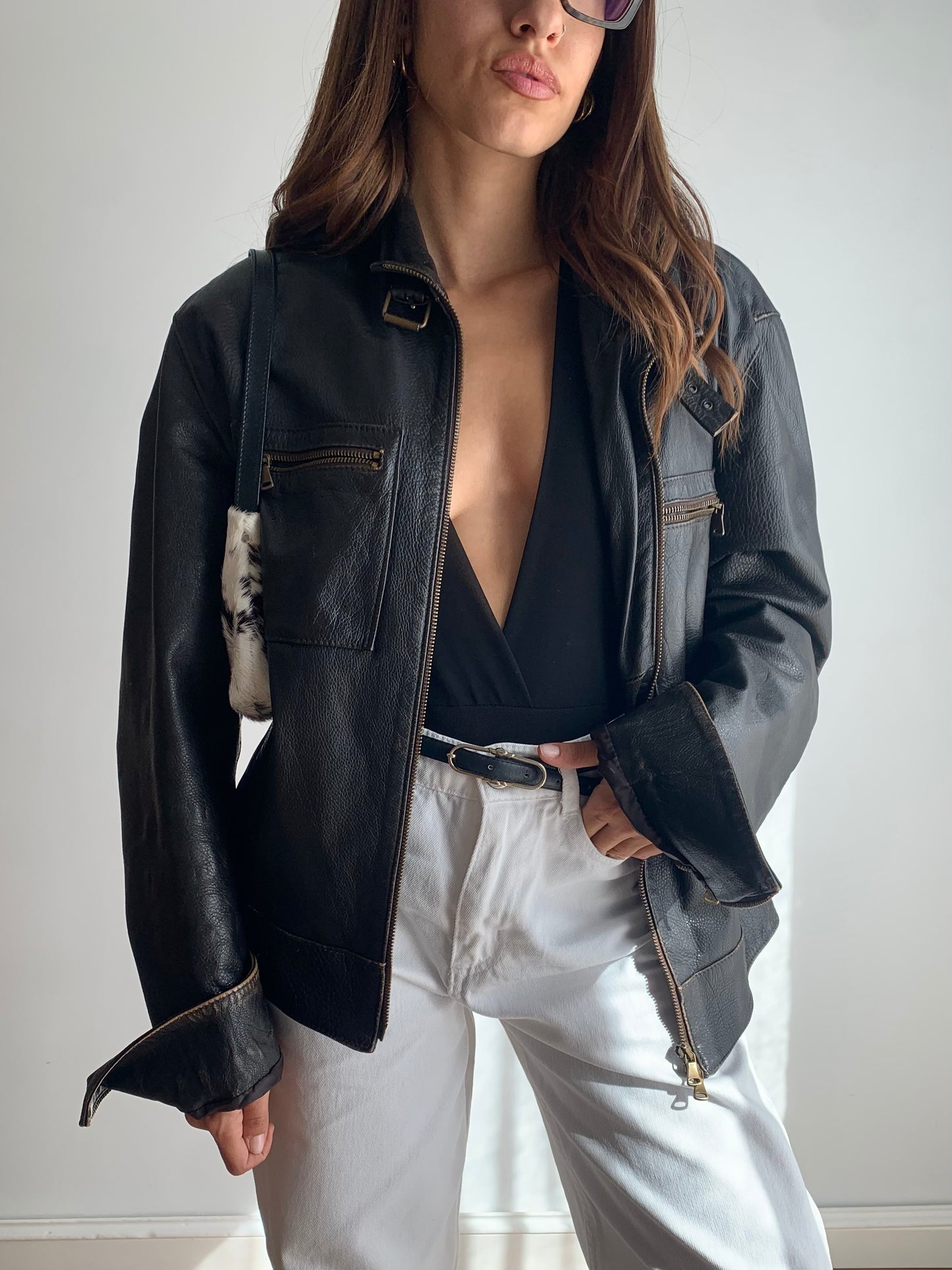 Distressed leather jacket