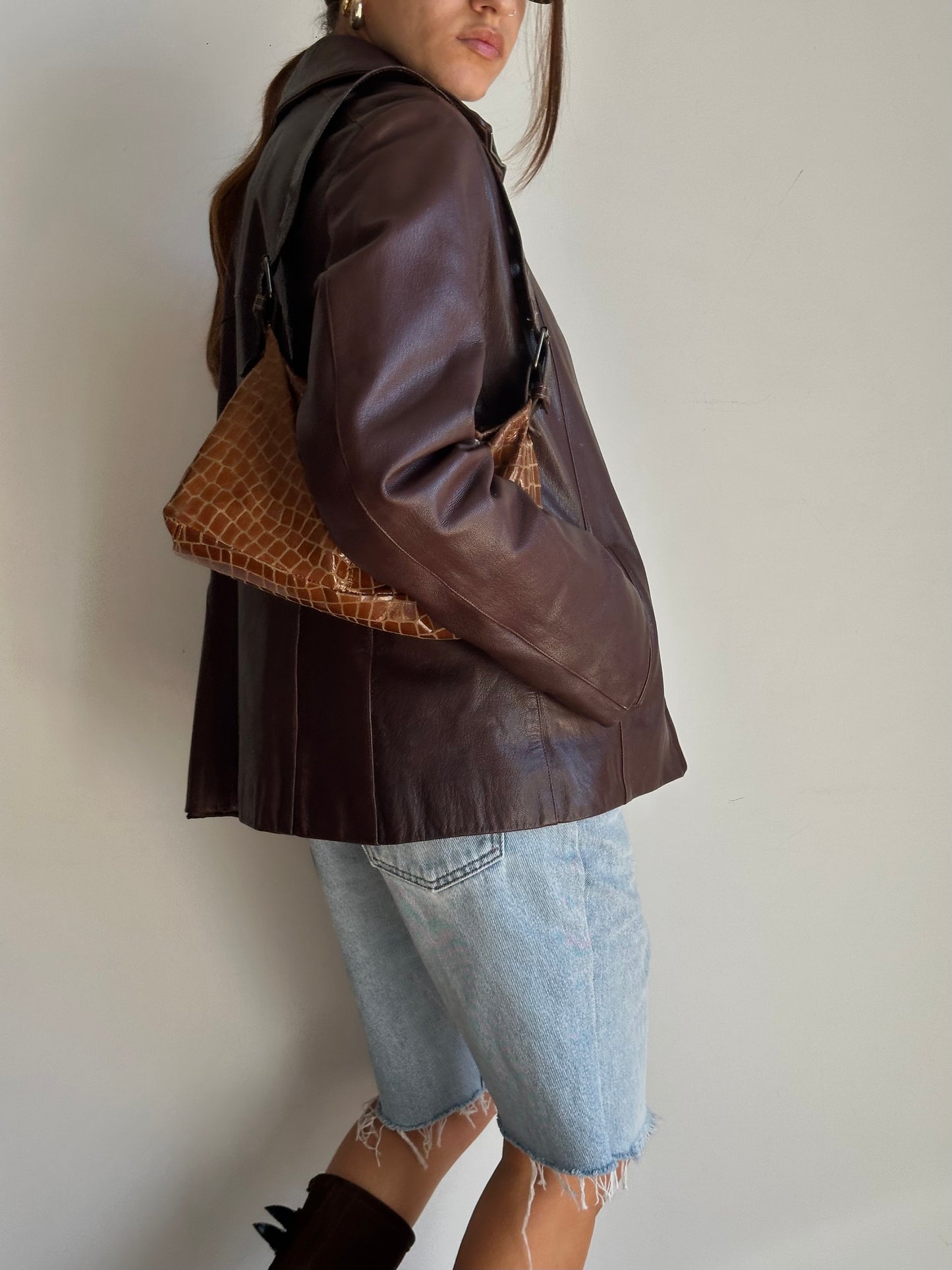Choco leather biker jacket