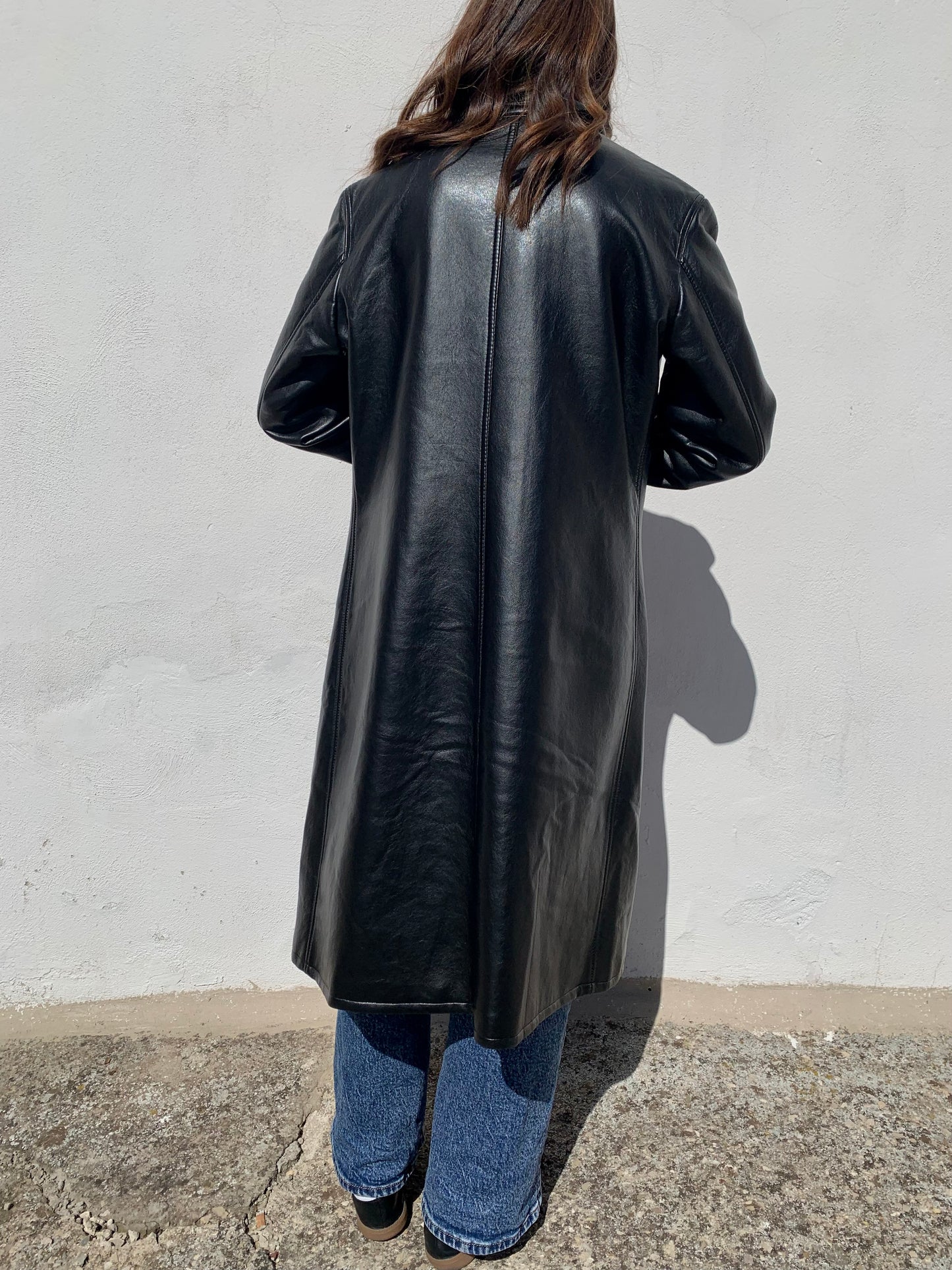 Vintage genuine leather long jacket