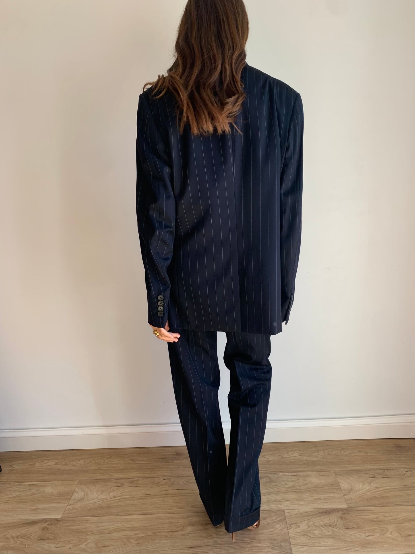 Gessato navy suit
