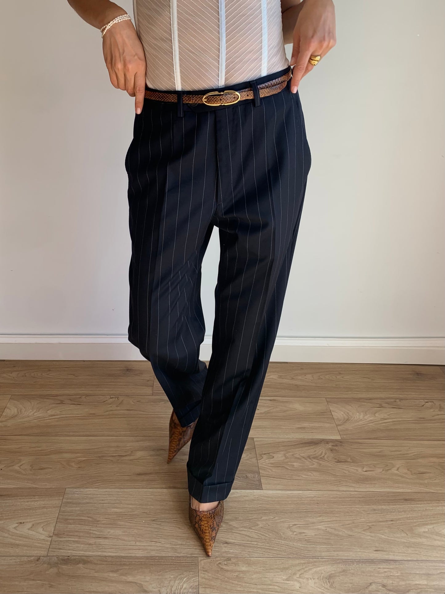 Gessato navy suit